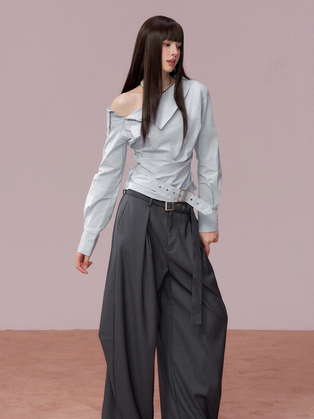 VIA PITTI V25ATP009 Irregular off shoulder shirt