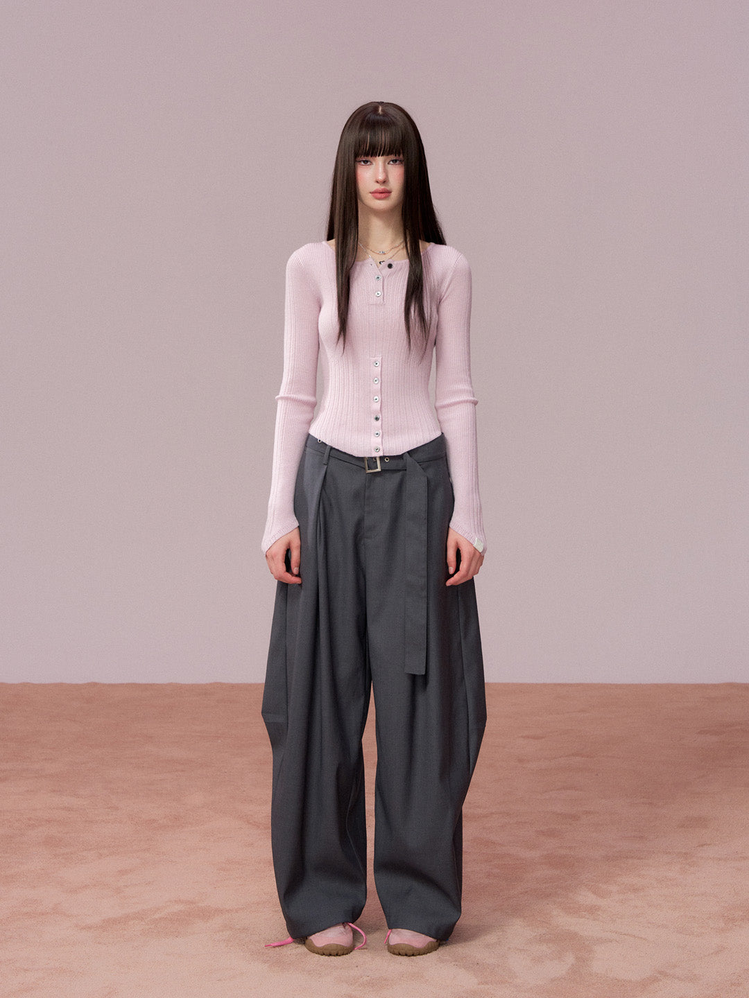 VIA PITTI VIADK775 woolen button base waist cinching long sleeved shirt