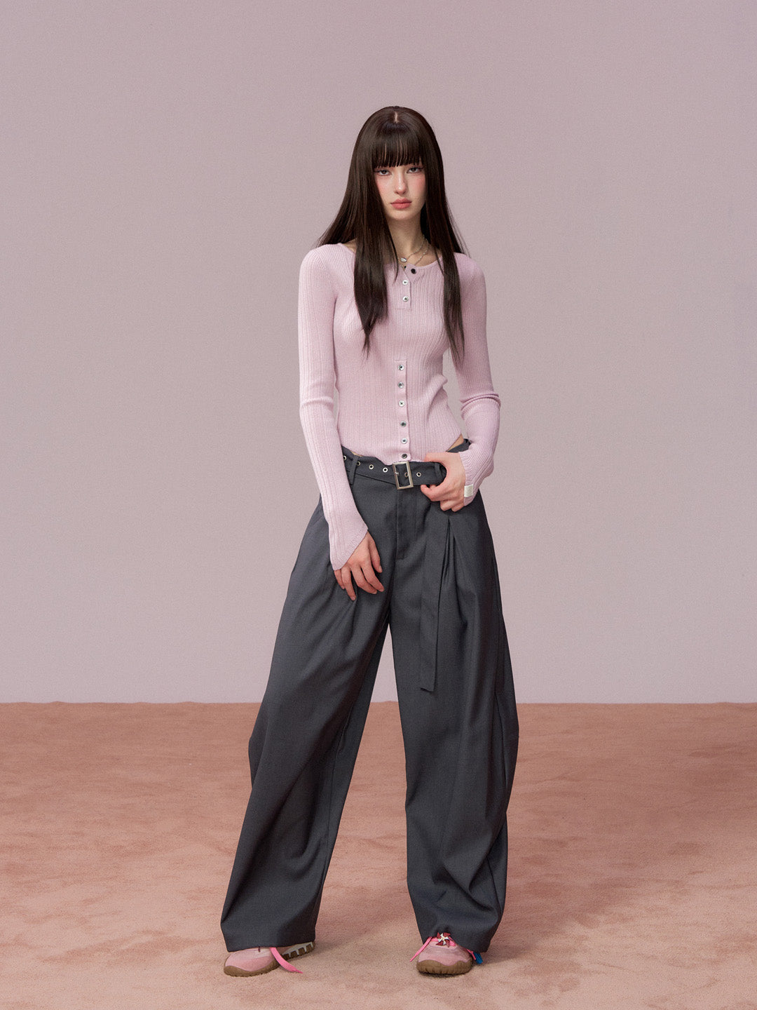 VIA PITTI VIADK775 woolen button base waist cinching long sleeved shirt