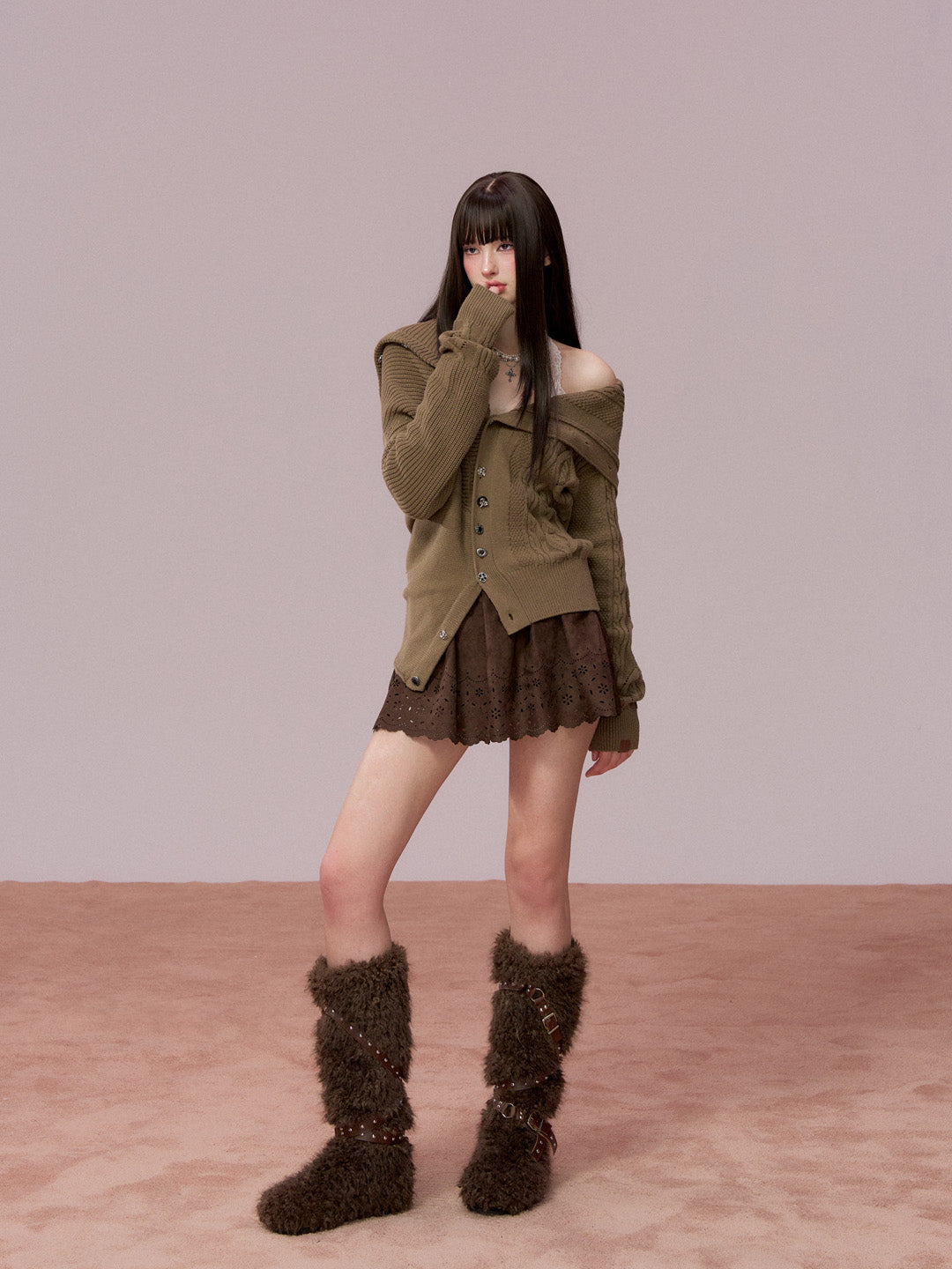 VIA PITTI VIADK749 High necked irregular button woolen jacket