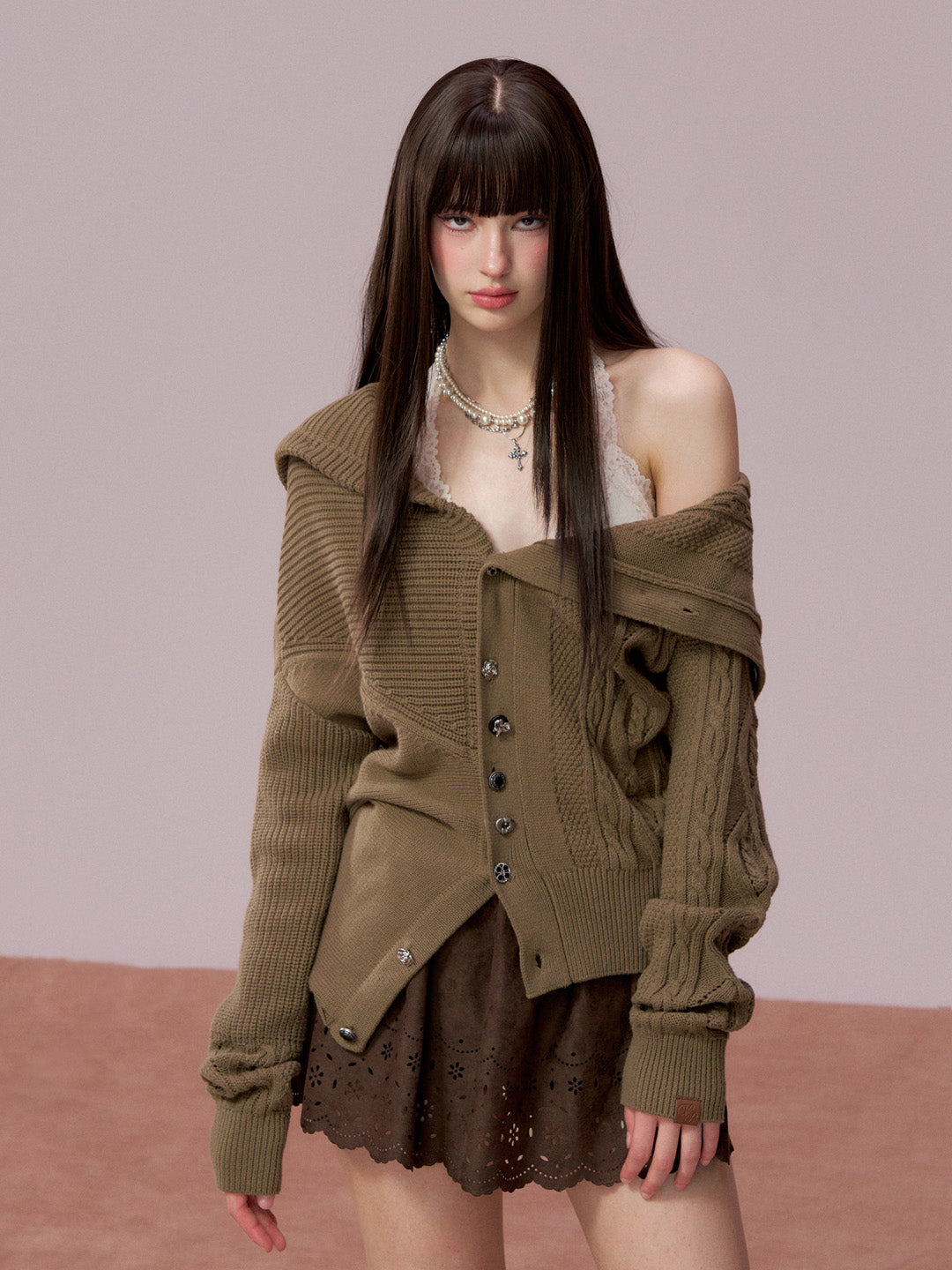 VIA PITTI VIADK749 High necked irregular button woolen jacket