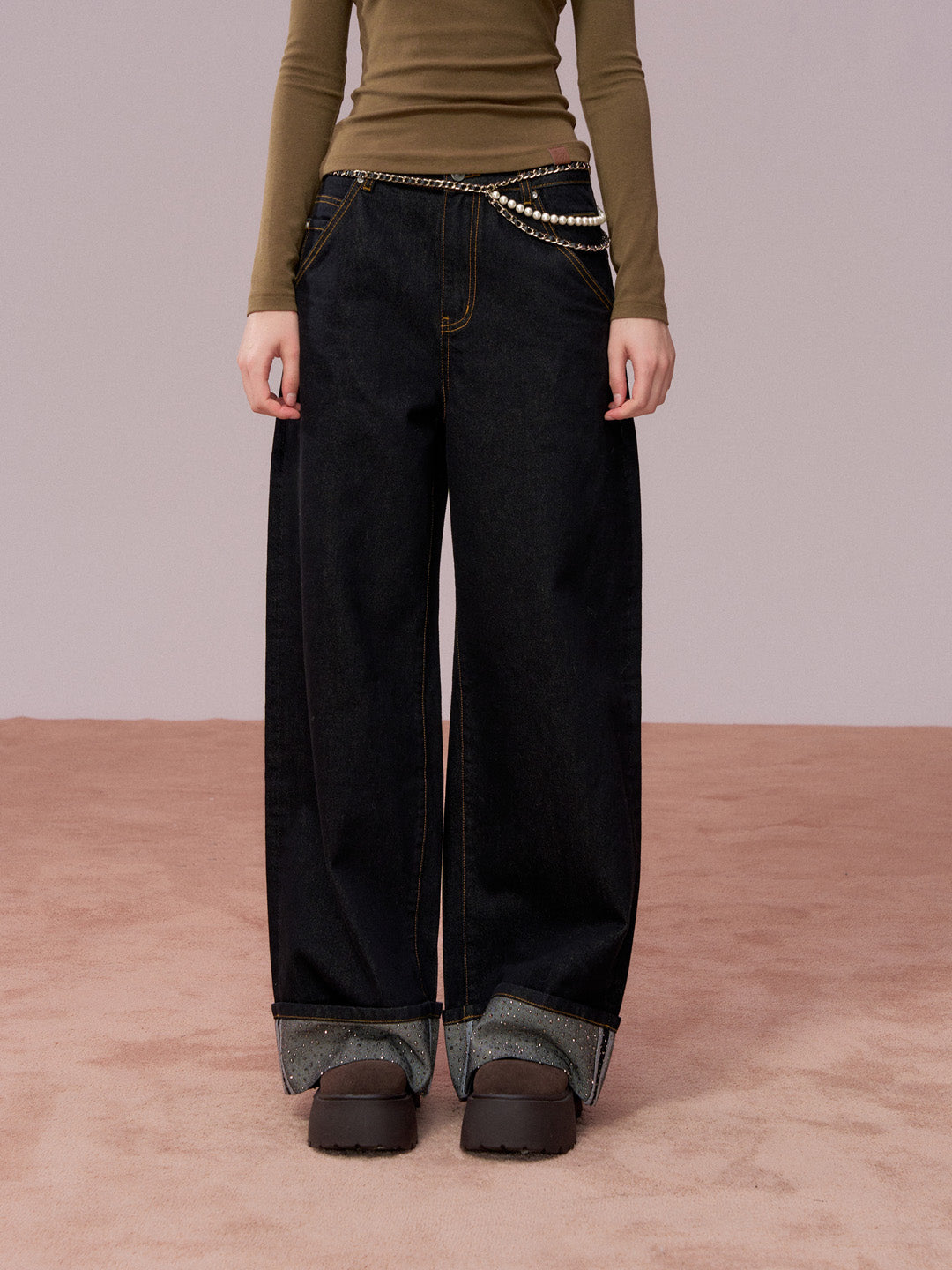 VIA PITTI VIADP715 Hemp up rhinestone jeans