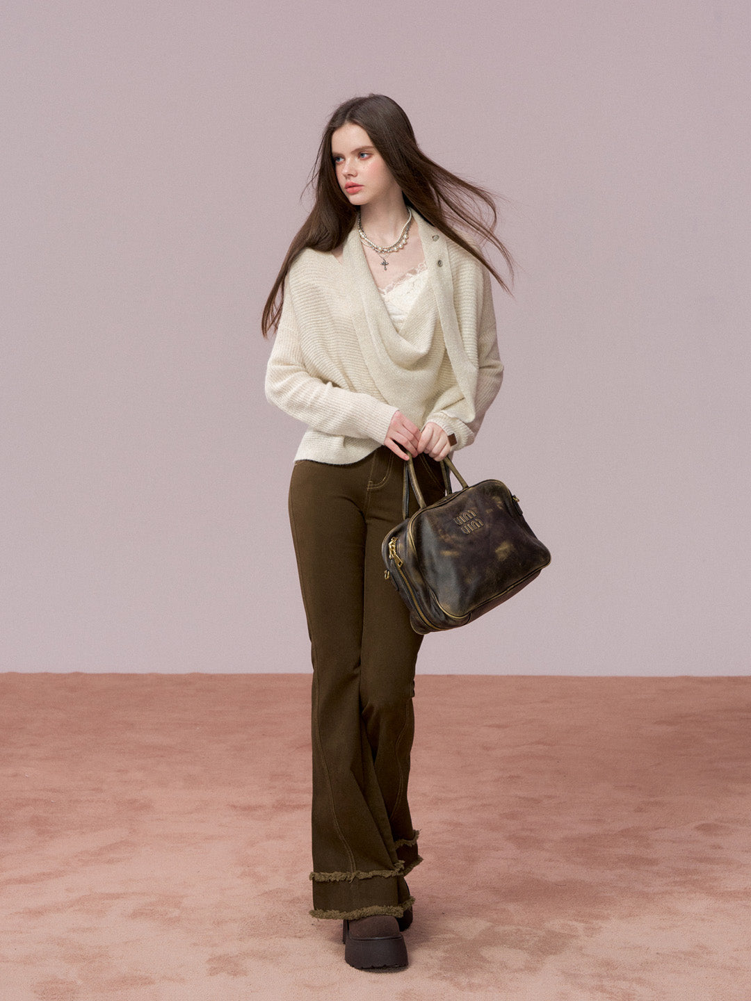 VIA PITTI VIADK757 Woolen ribbon swinging collar sweater