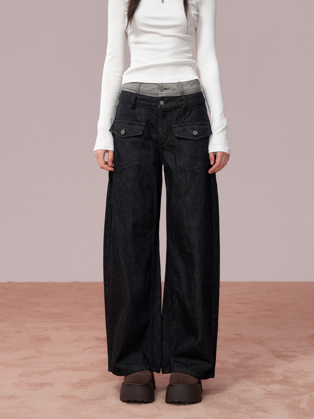 VIA PITTI VIADP650 Double waisted contrasting colors denim pants