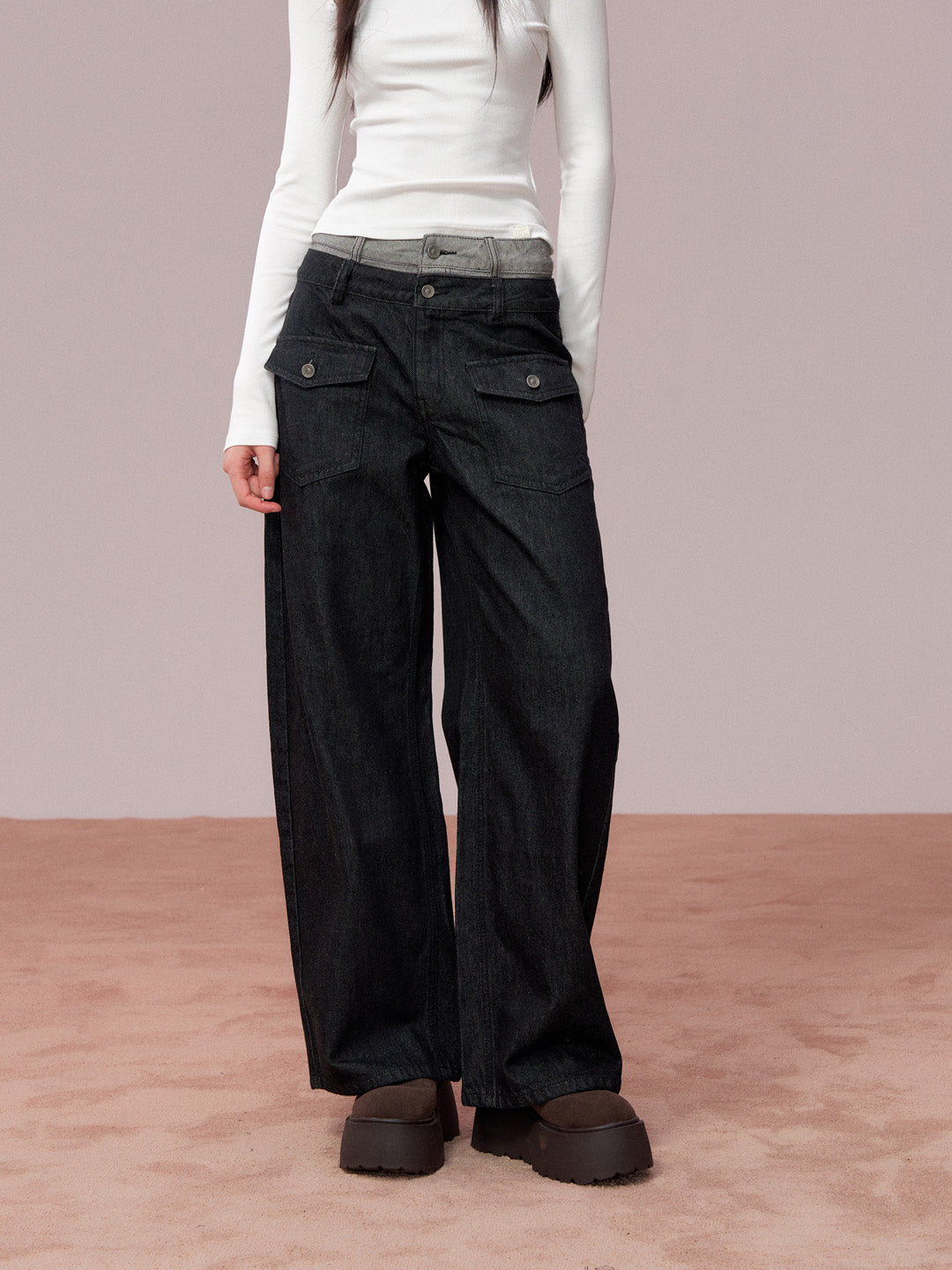 VIA PITTI VIADP650 Double waisted contrasting colors denim pants