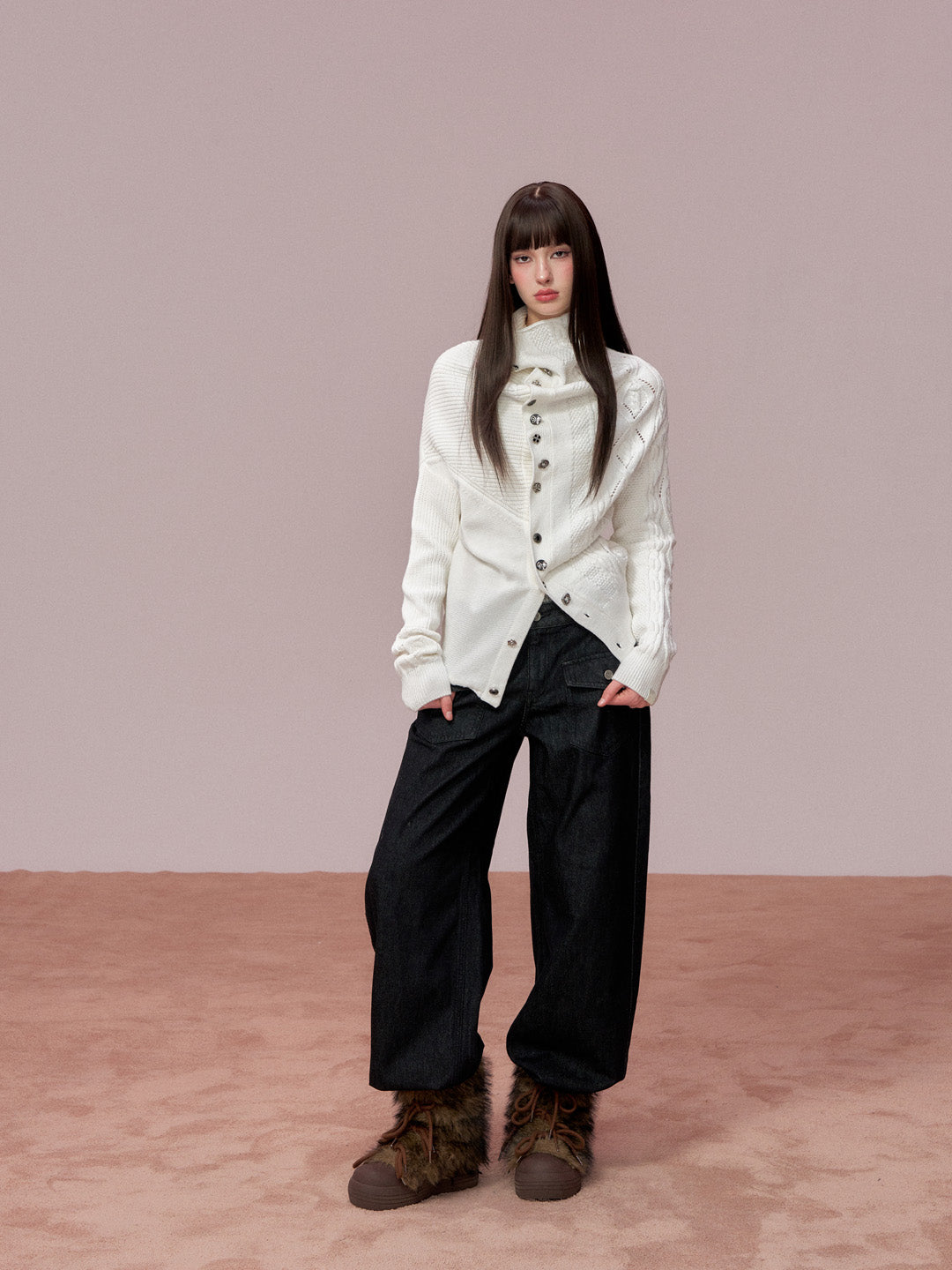 VIA PITTI VIADK749 High necked irregular button woolen jacket