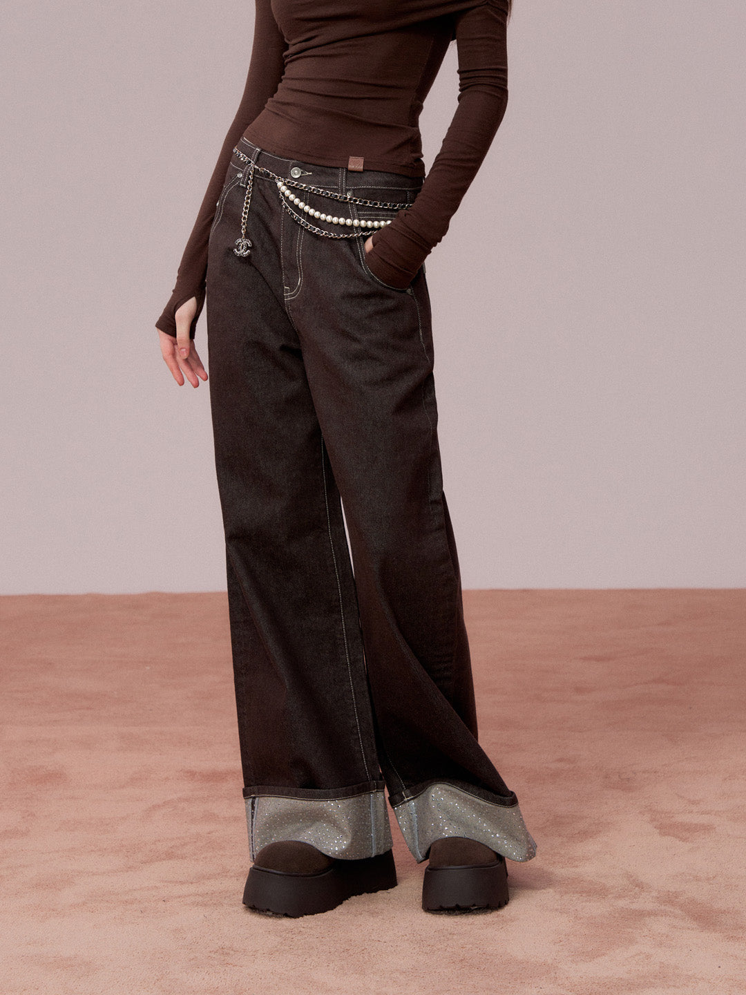 VIA PITTI VIADP715 Hemp up rhinestone jeans