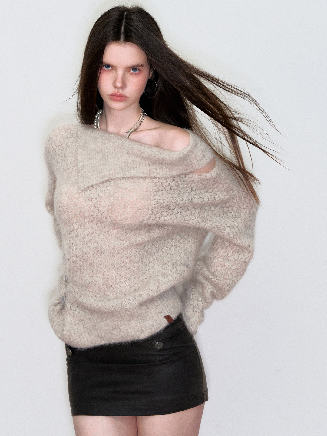 VIA PITTI VIAAK876 Off shoulder design with hollowed out alpaca wool sweater