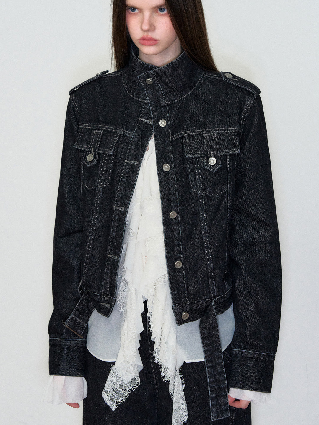 VIA PITTI VIAAC857 Stand up collar denim jacket