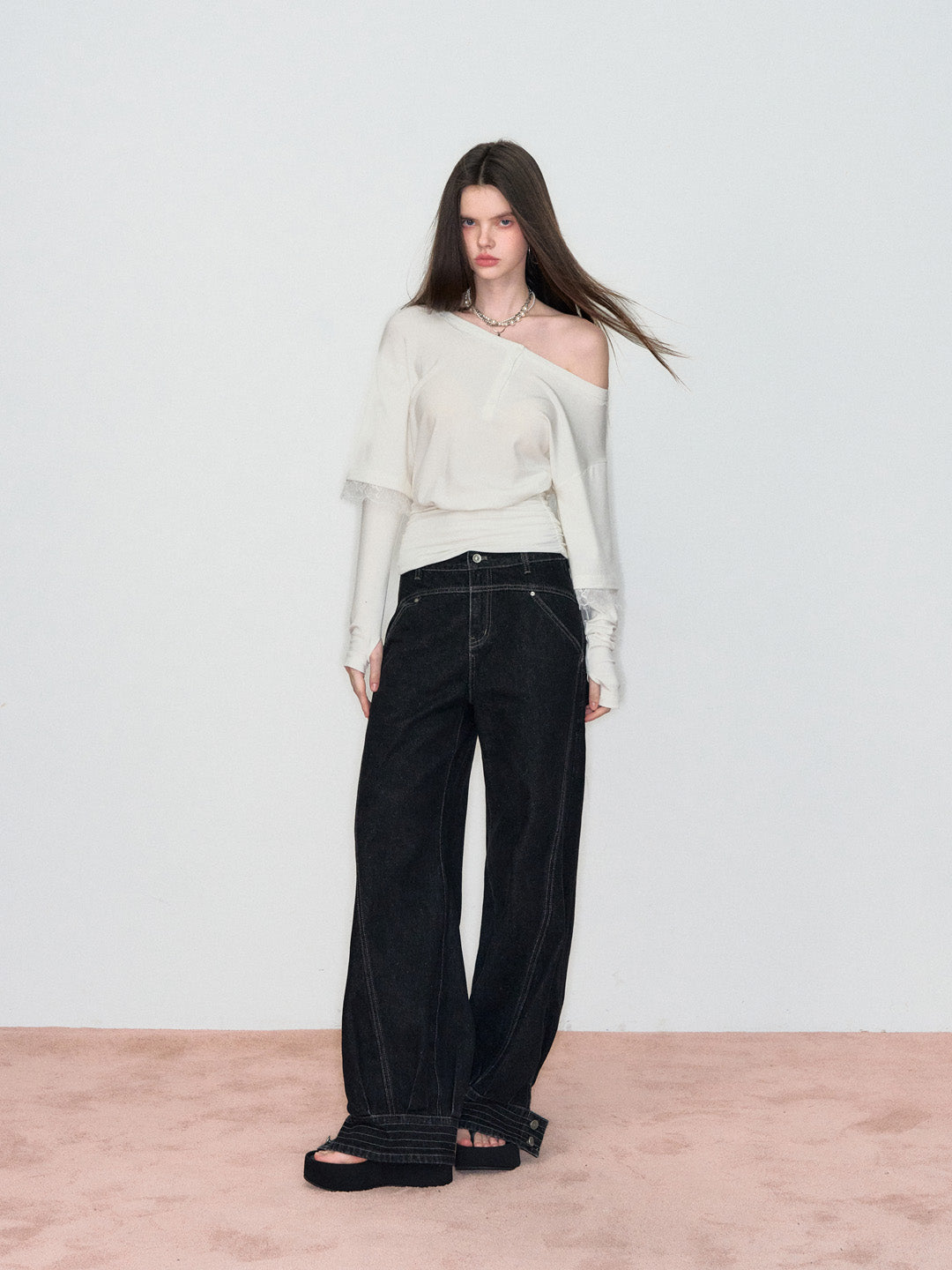 VIA PITTI VIAAP840 Embroidered loose fit denim pants