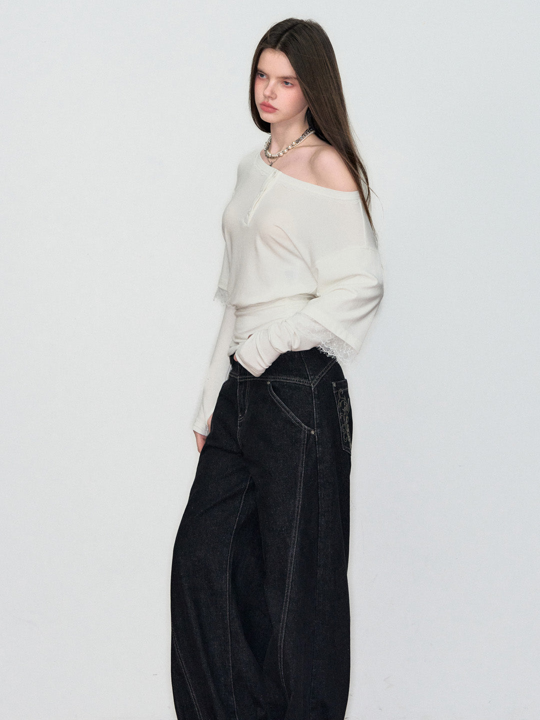 VIA PITTI VIAAP840 Embroidered loose fit denim pants