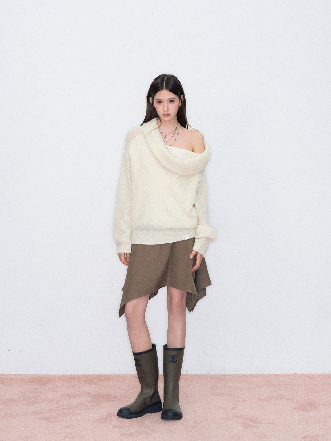 VIA PITTI VIAAK868 Fake two large necked mohair and wool pullover sweaters