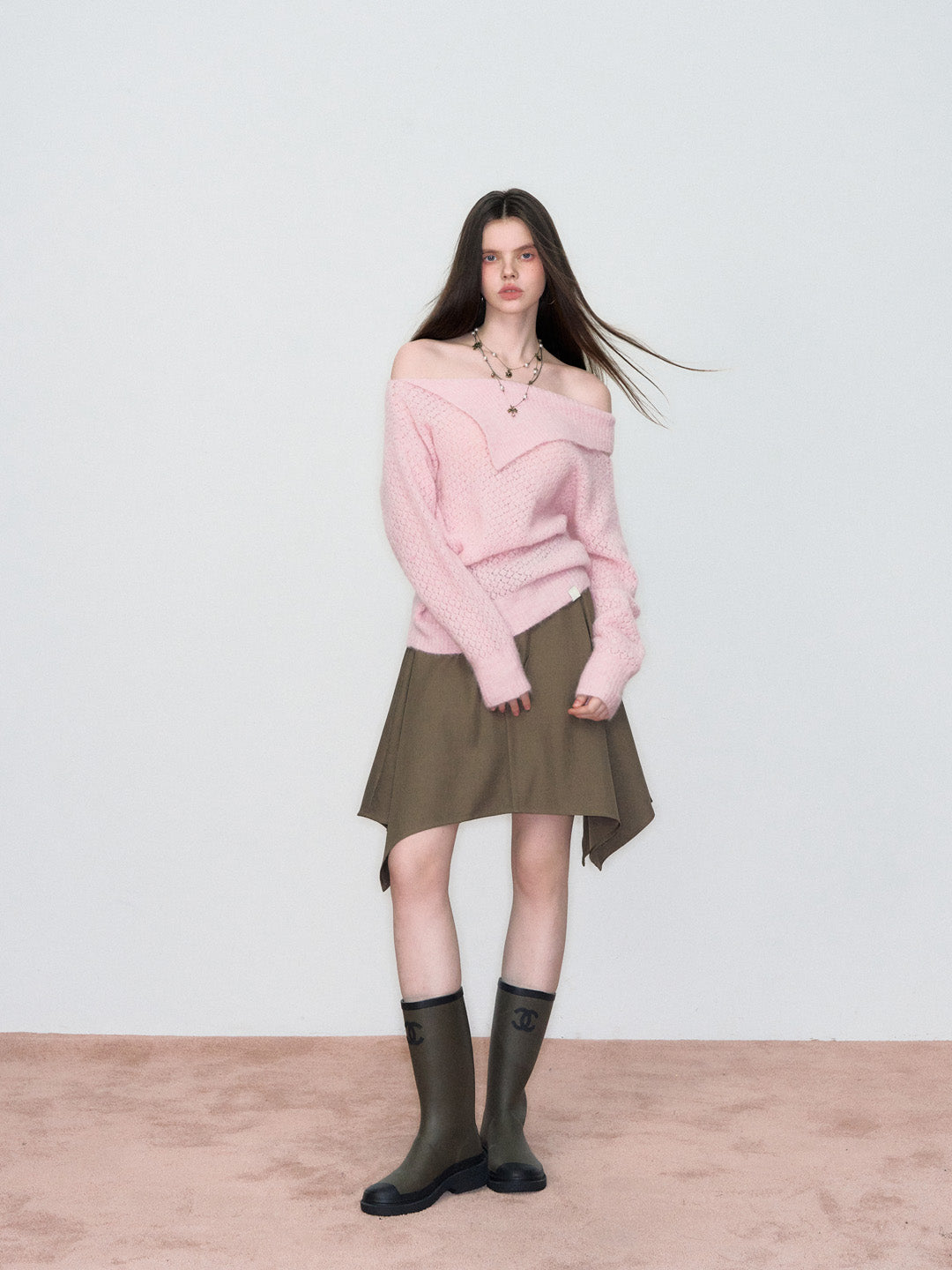 VIA PITTI VIAAK876 Off shoulder design with hollowed out alpaca wool sweater