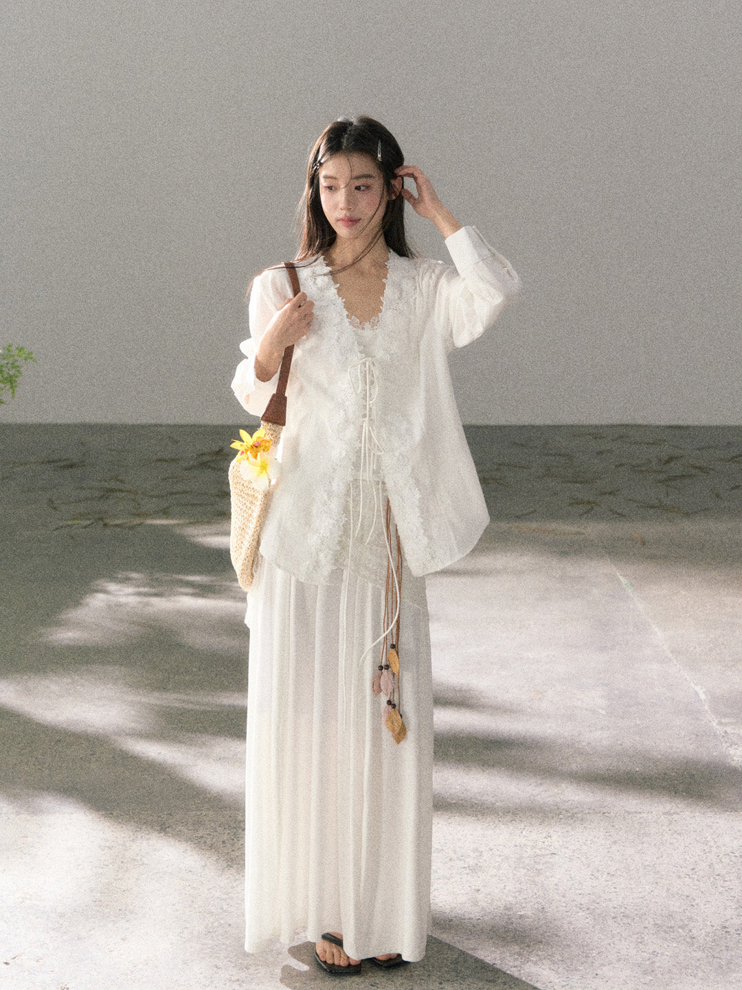 Lafreedom LAF360107 3D lace lazy style drawstring cotton shirt