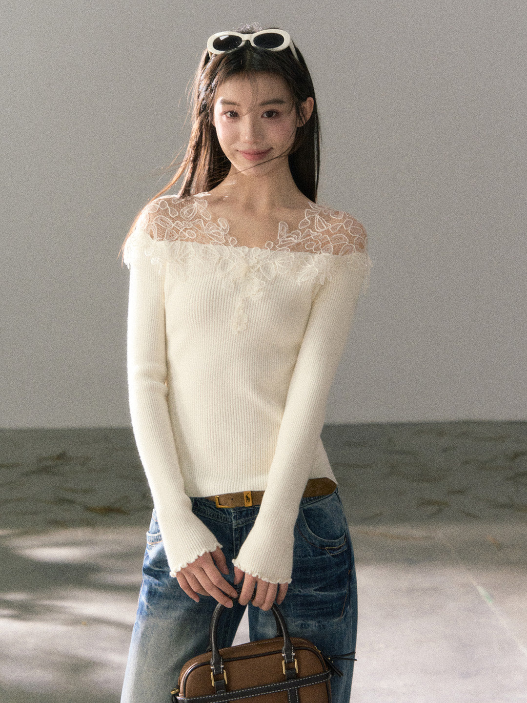 Lafreedom LAF360108 3D lace slim knit top