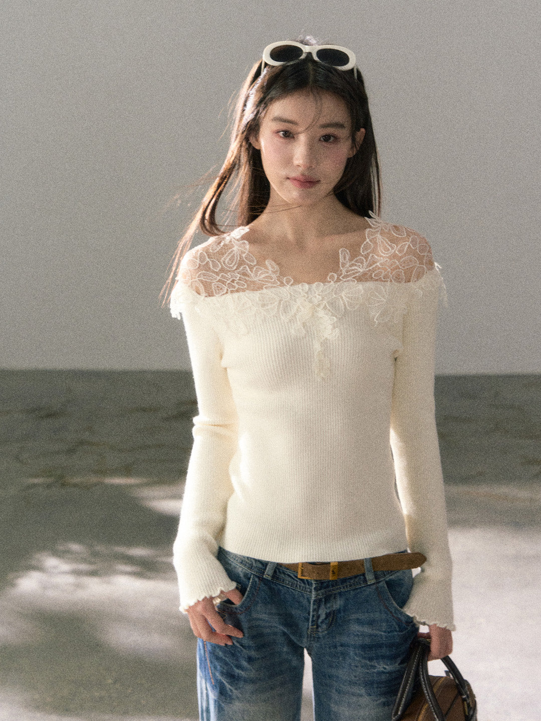 Lafreedom LAF360108 3D lace slim knit top