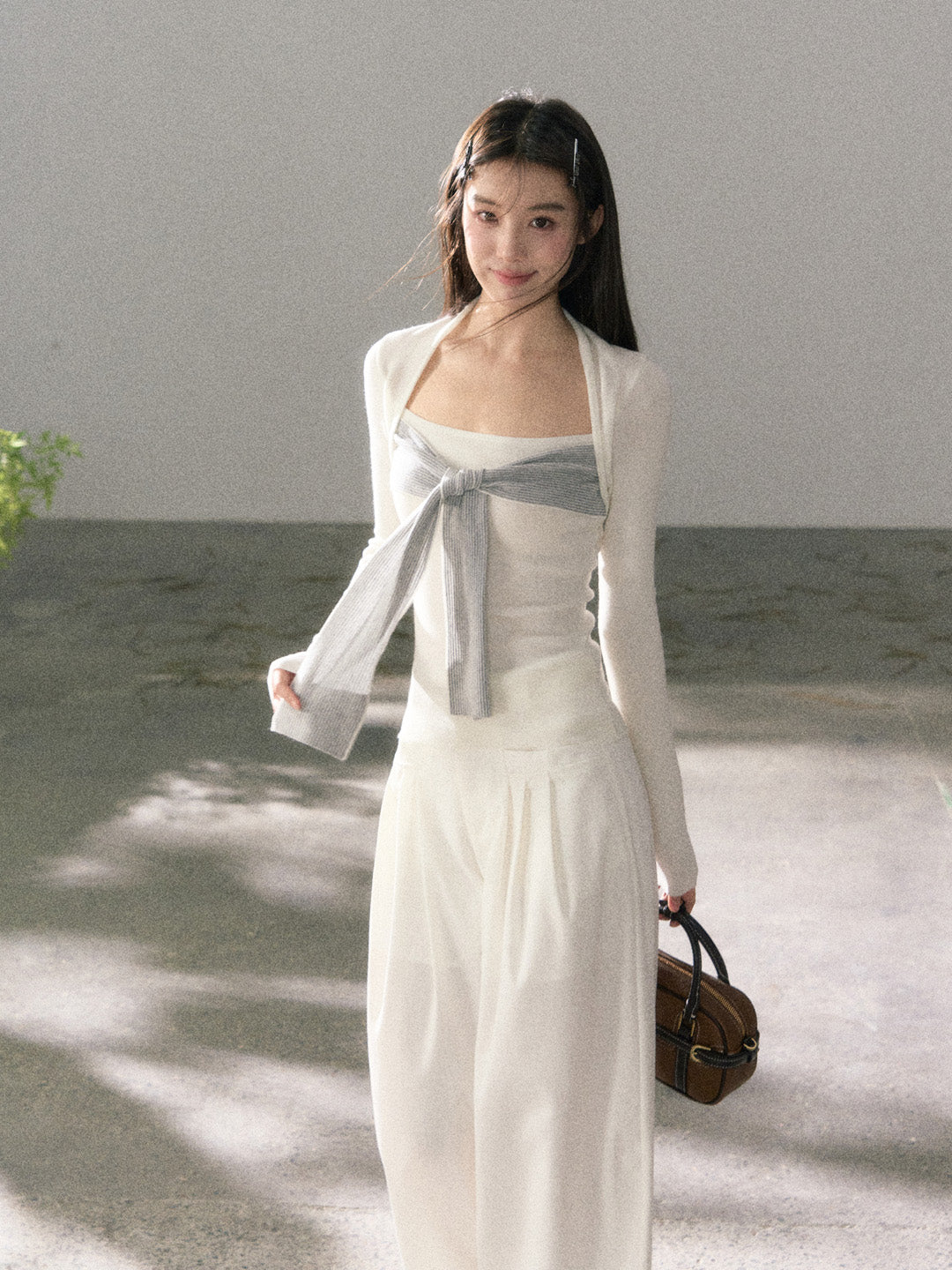 Lafreedom LAF360105 Square neck slimming ribbon knitted top