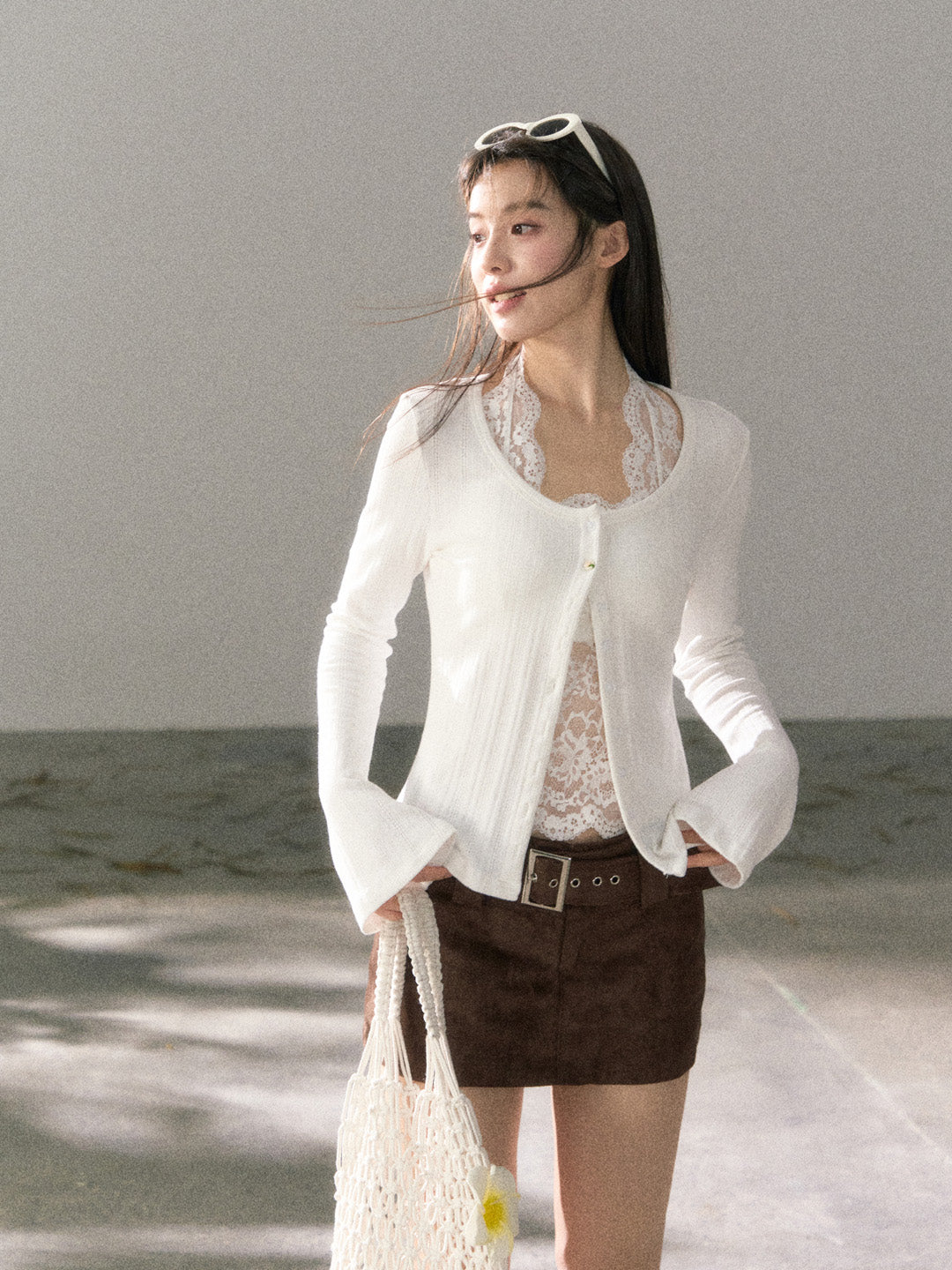 Lafreedom LAF360109 Micro flared long sleeved soft knit cardigan top