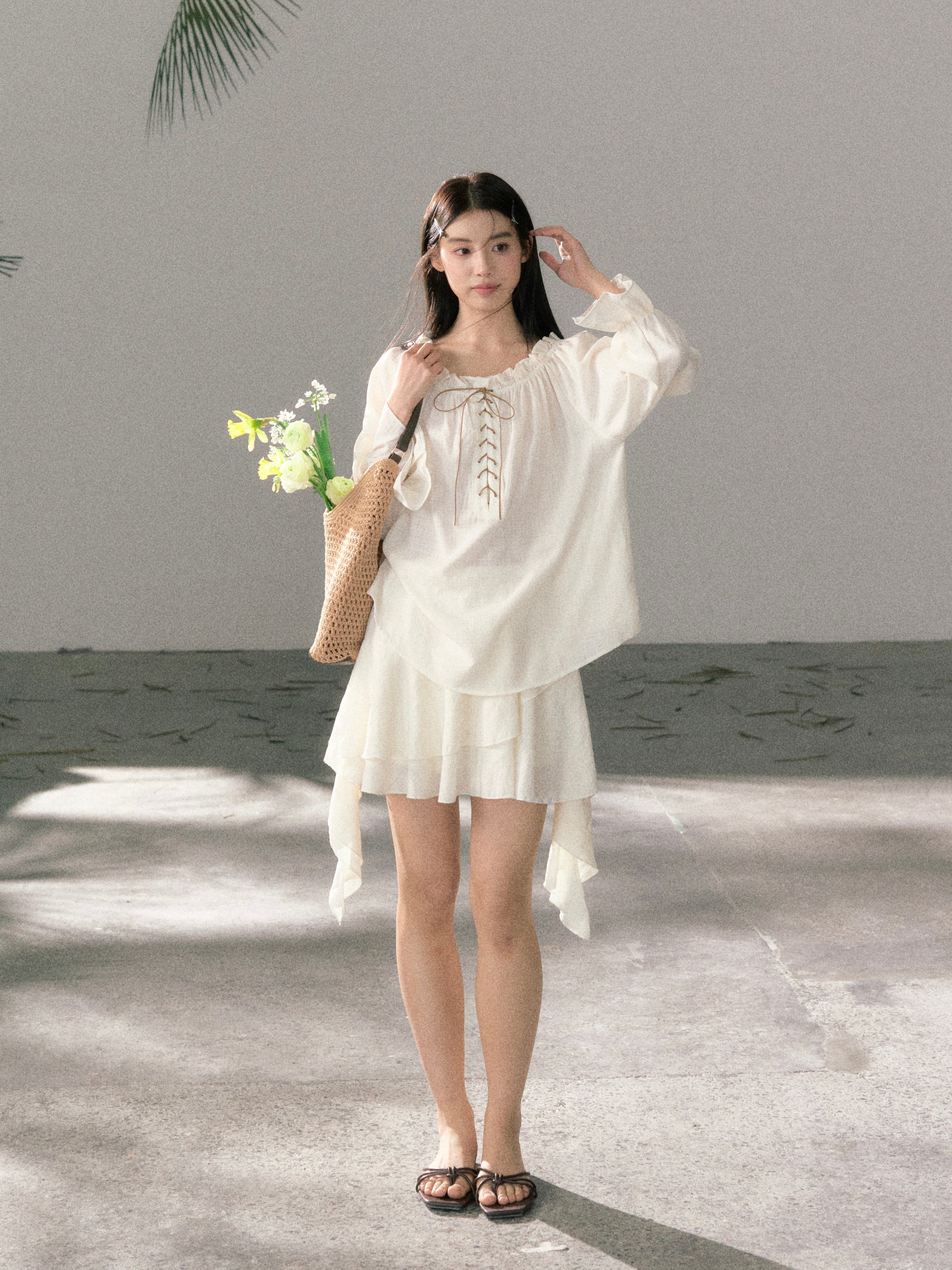 Lafreedom LAF360415 Off shoulder lotus leaf edge shirt two-piece set