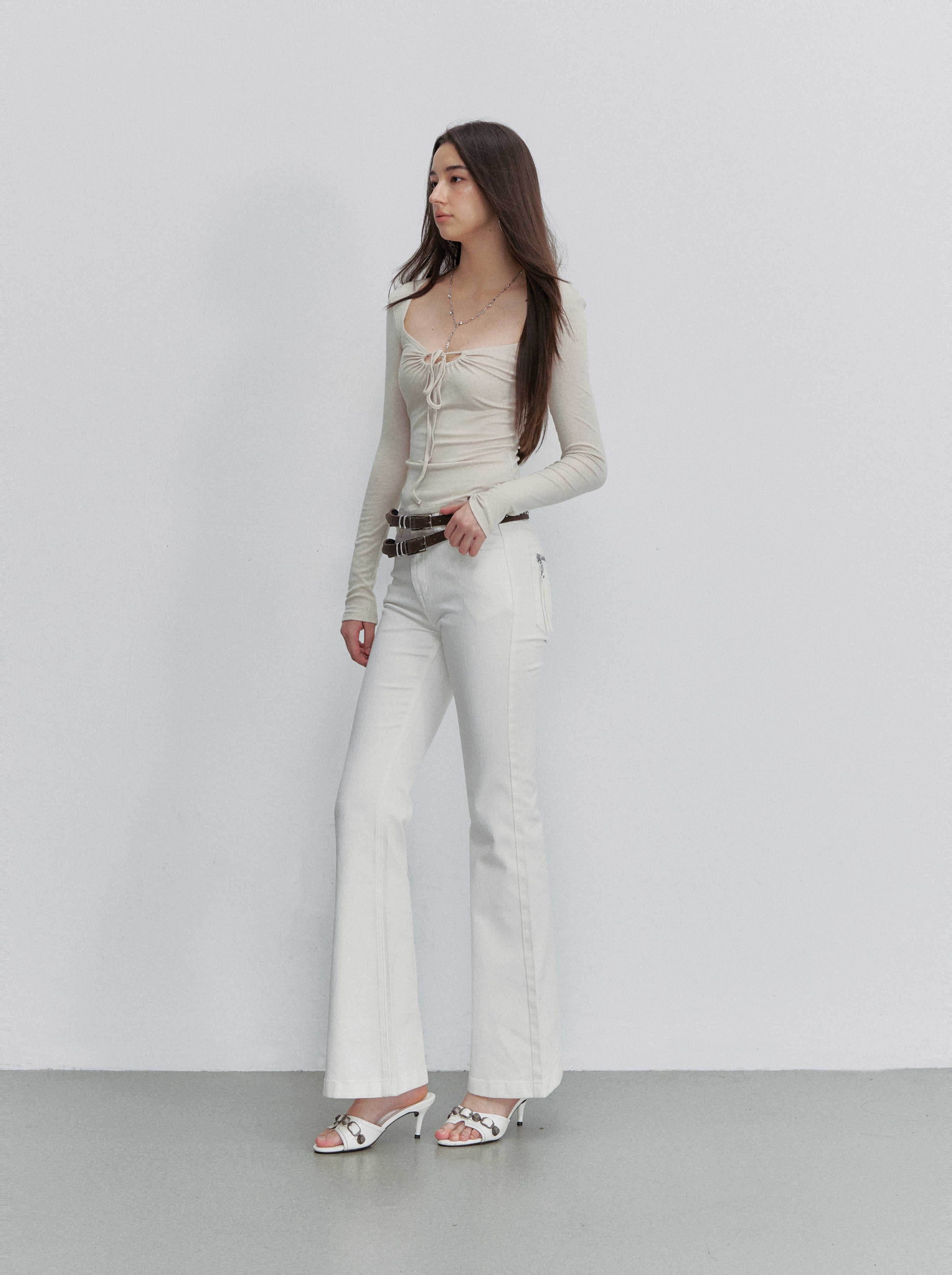VIA PITTI VIACT6258 Strappy Cutout U-Neck Wool Top