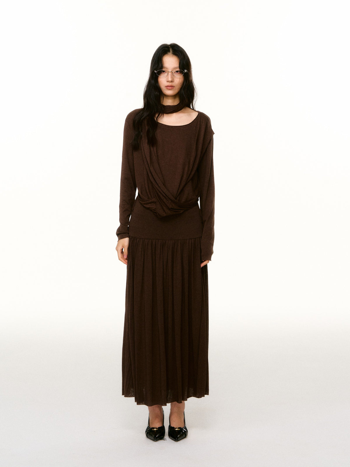 LAFREEDOM LAF360809 & LAF360810 Minimalist Cowl-Neck Knit Top & Skirt