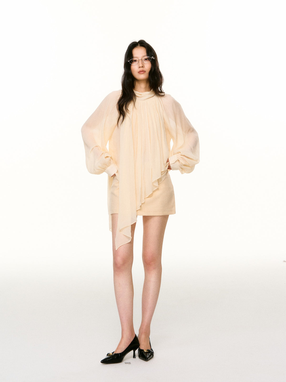 LAFREEDOM LAF360805 Stand-Collar Balloon-Sleeve Top