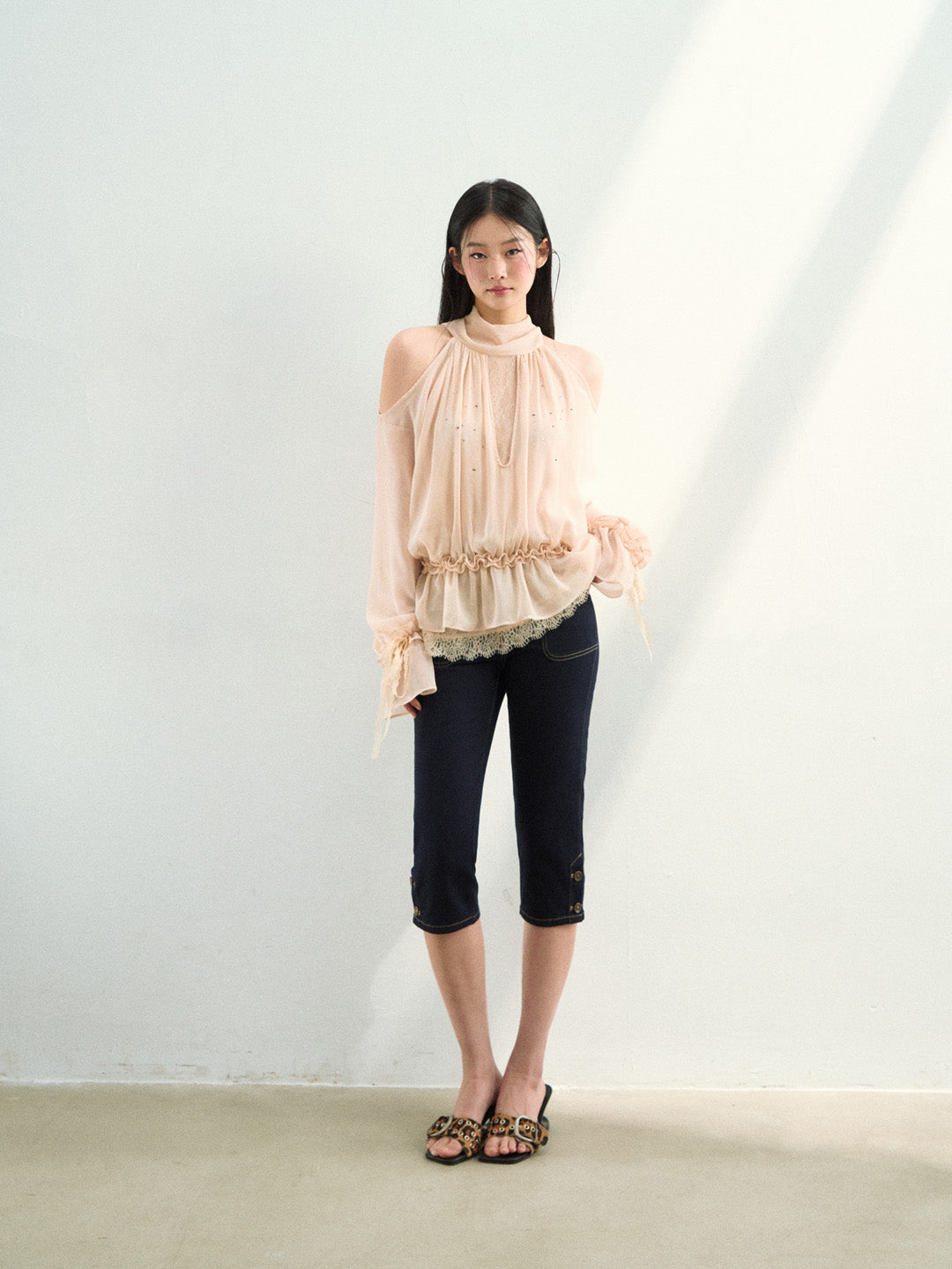 VIA PITTI VIAATP823 Elegant mesh ribbon long sleeved top