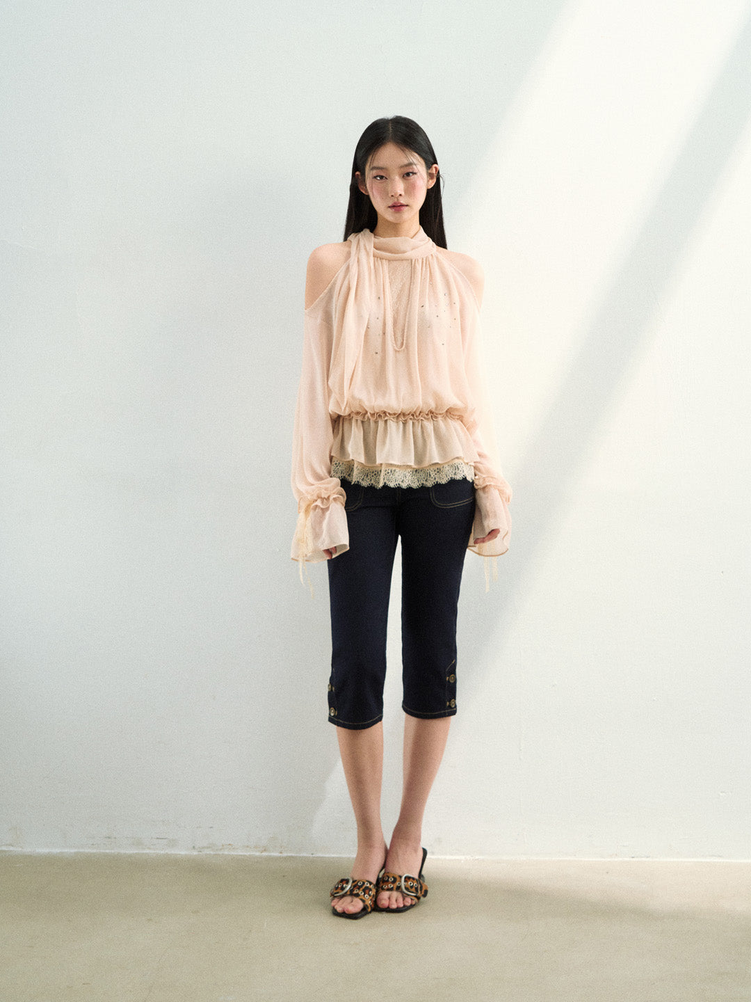 VIA PITTI VIAATP823 Elegant mesh ribbon long sleeved top