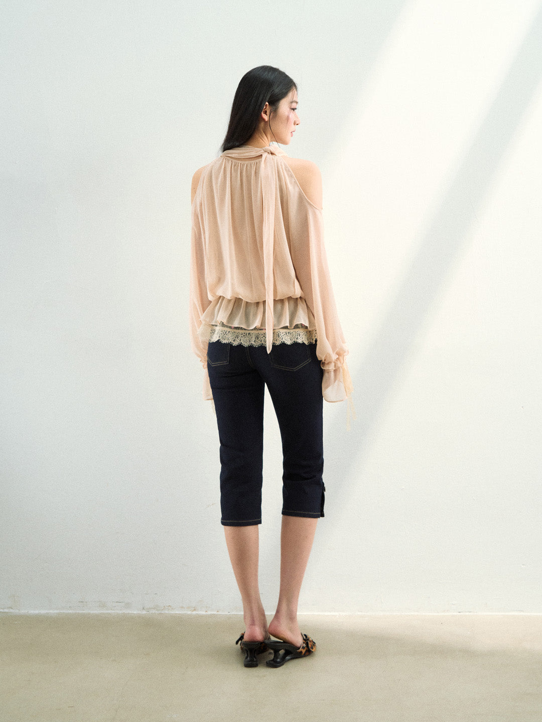 VIA PITTI VIAATP823 Elegant mesh ribbon long sleeved top