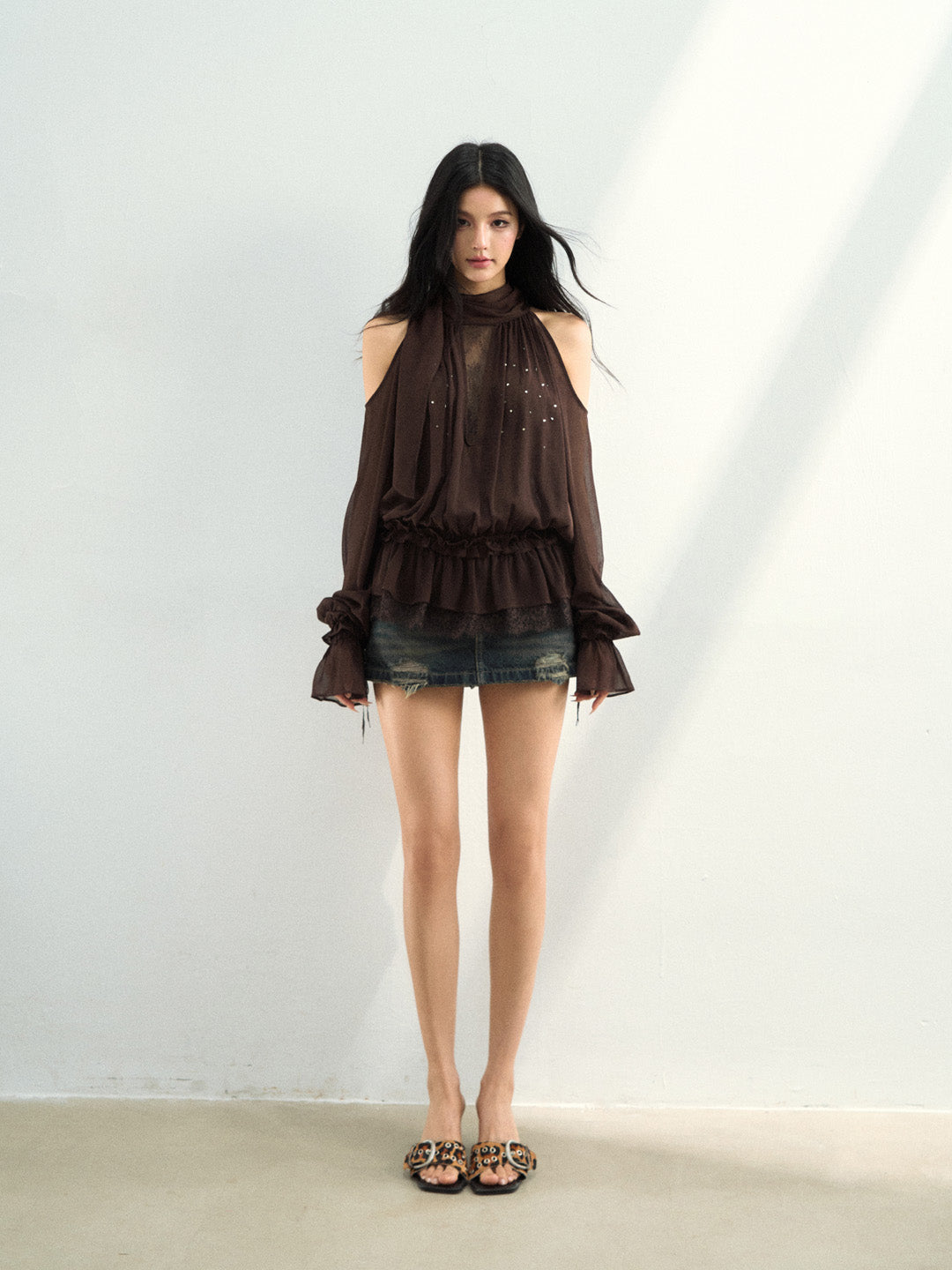 VIA PITTI VIAATP823 Elegant mesh ribbon long sleeved top