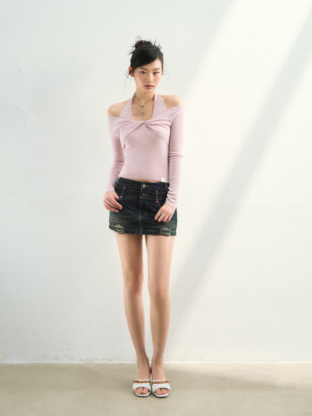 VIA PITTI VIAAK949 Woolen off shoulder long sleeved fabric top