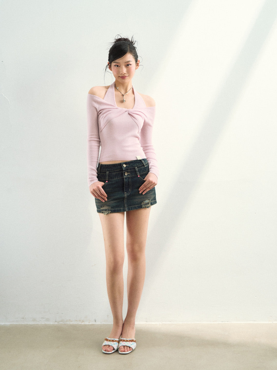 VIA PITTI VIAAK949 Woolen off shoulder long sleeved fabric top