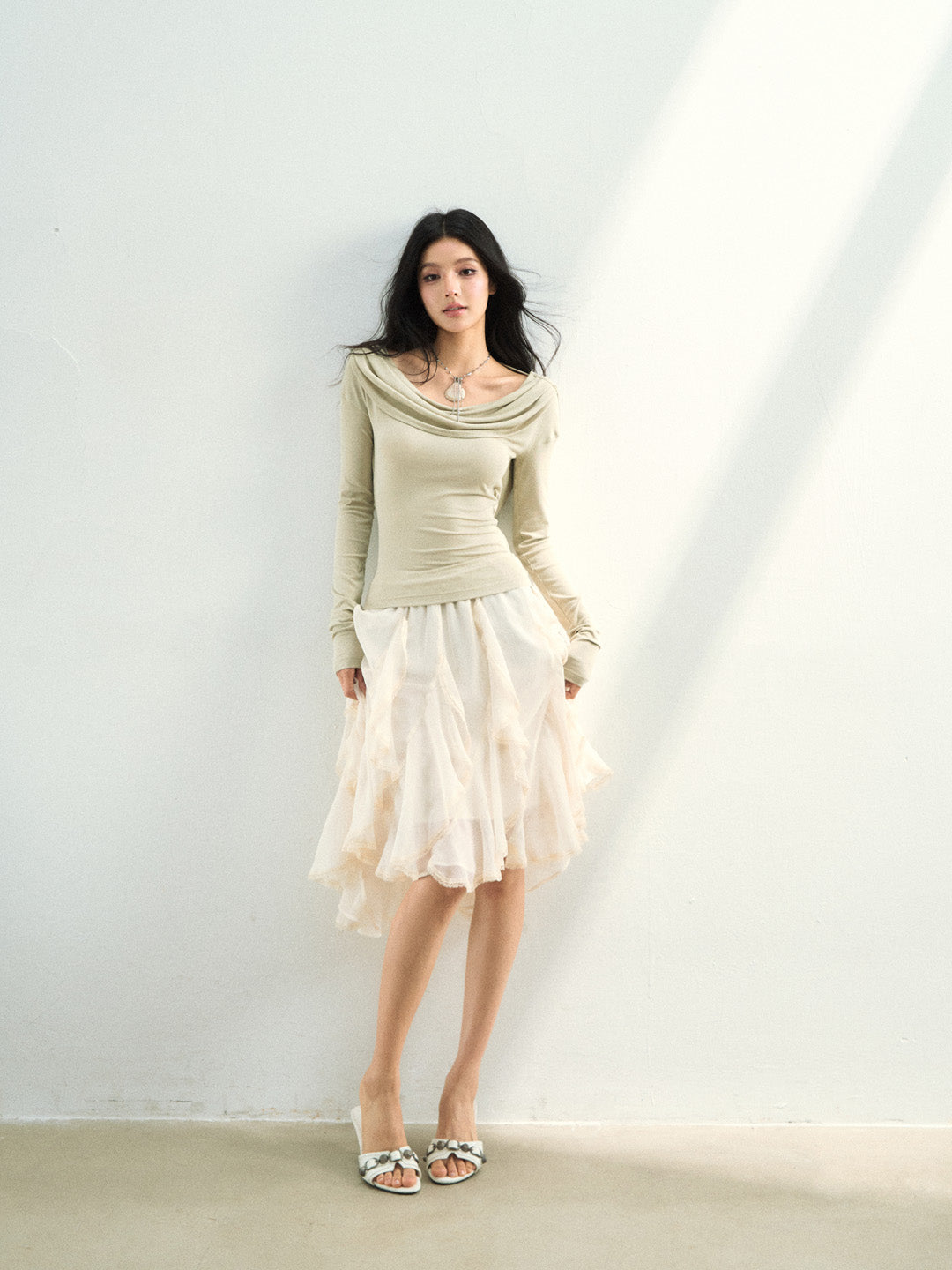 VIA PITTI VIAATP882 Mesh Rose Double Wear Long Sleeve T