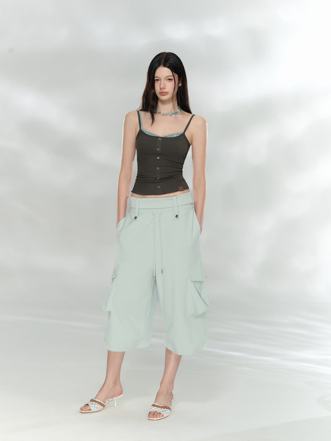 VIA PITTI VIADTP767 Splicing button decoration camisole vest