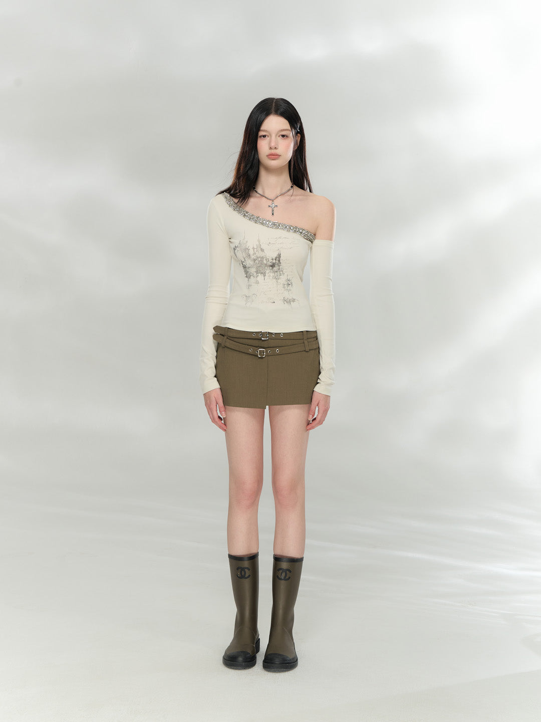 VIA PITTI VIAAT926 Diamond Shoulder Mirage Printed Long Sleeve T