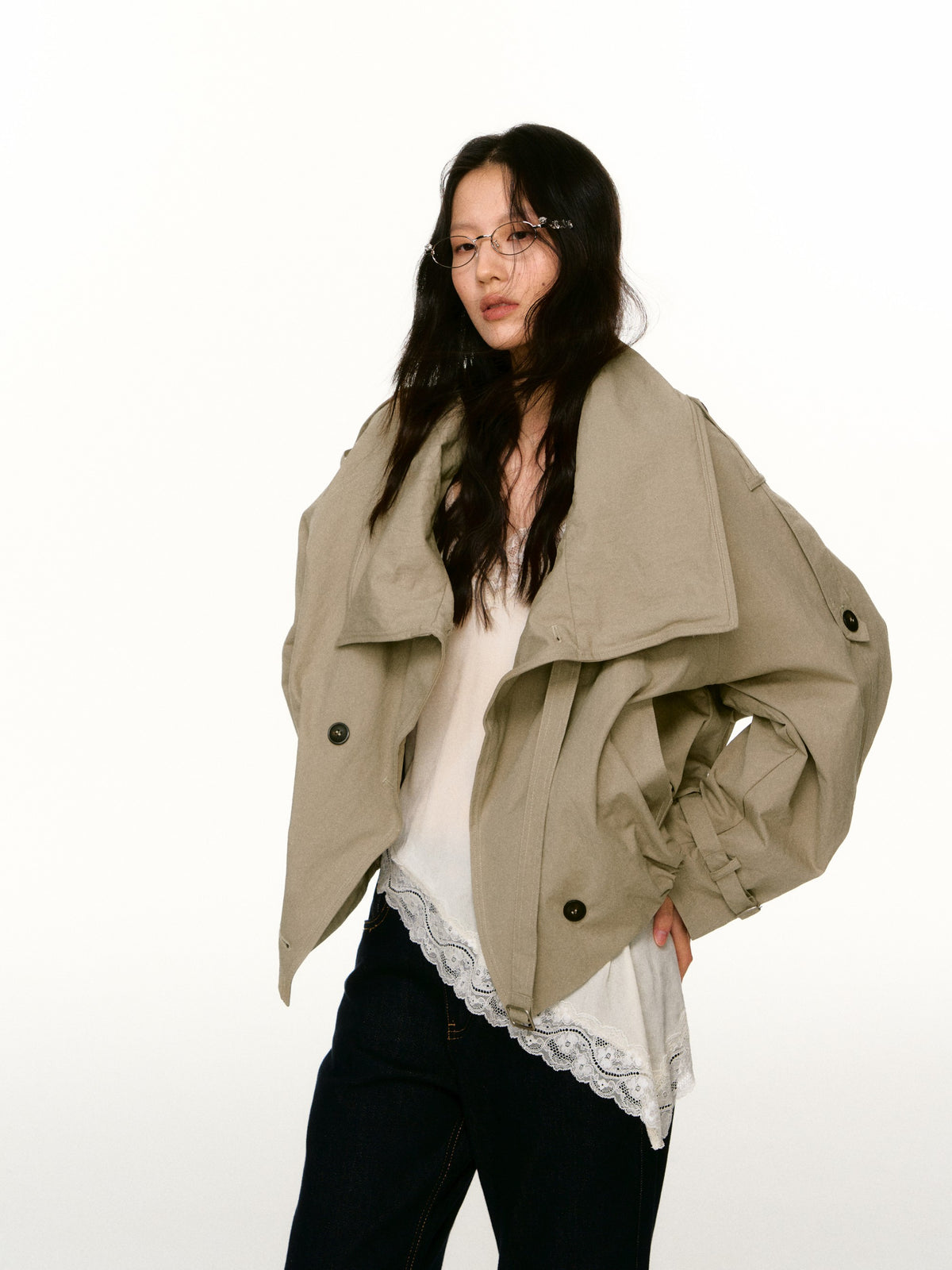 LAFREEDOM LAF360816 Washed Cotton Cropped Trench Coat