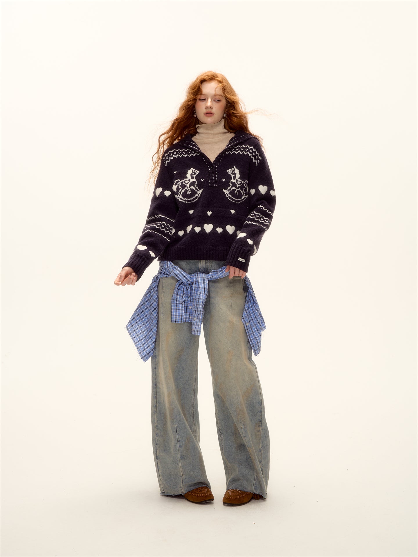 AsGony ASG25511 Jacquard collar pullover knitted sweater