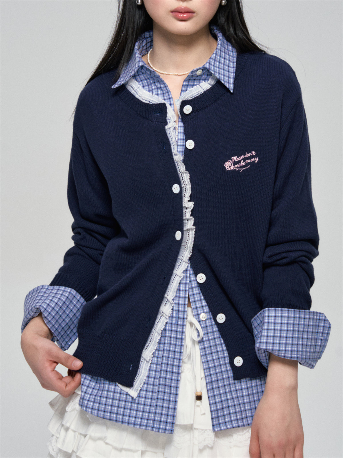 AsGony ASG25079 Rose embroidery lace knit cardigan