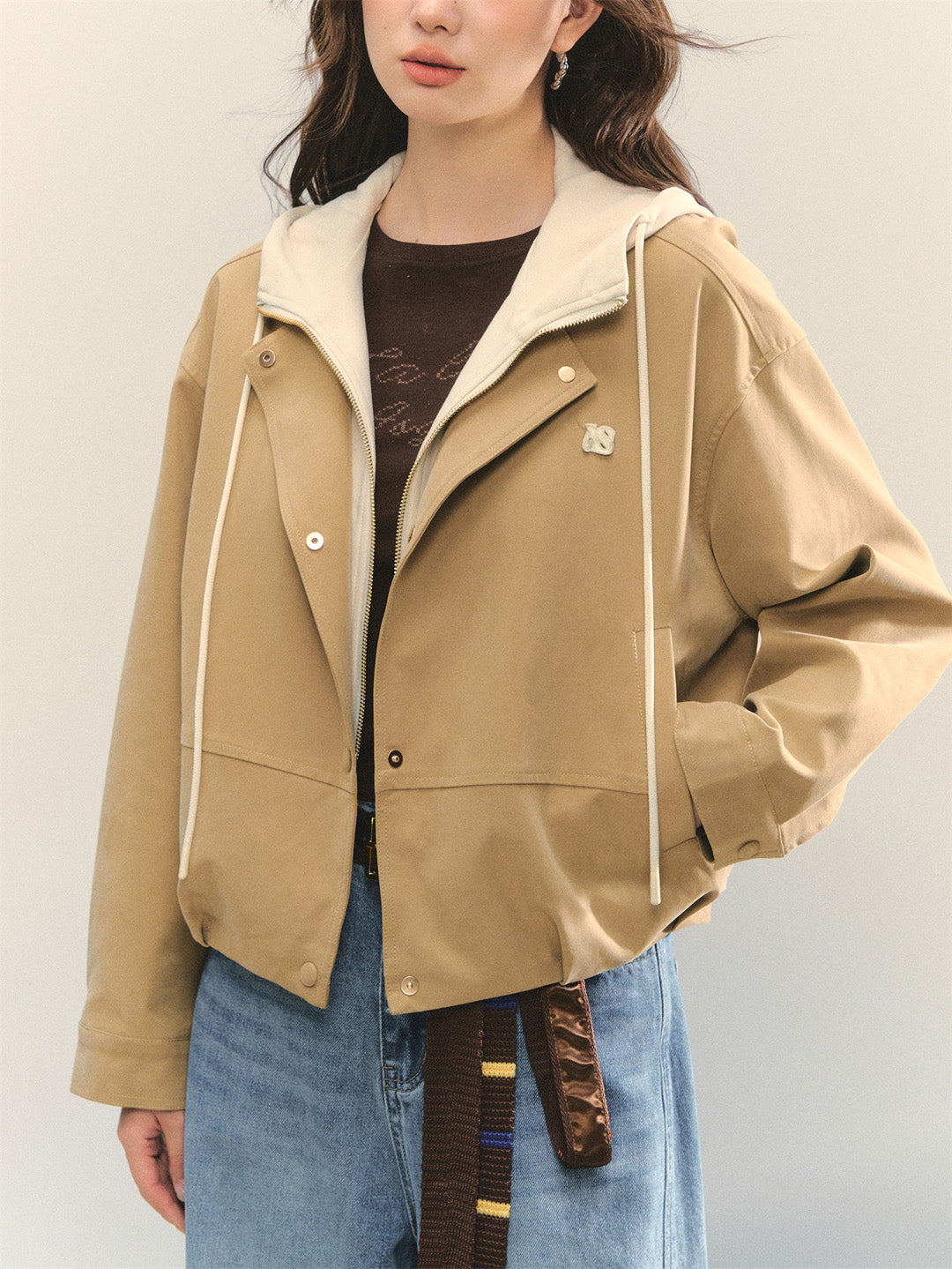 AsGony ASG25331 Fake two piece cocoon shaped jackets