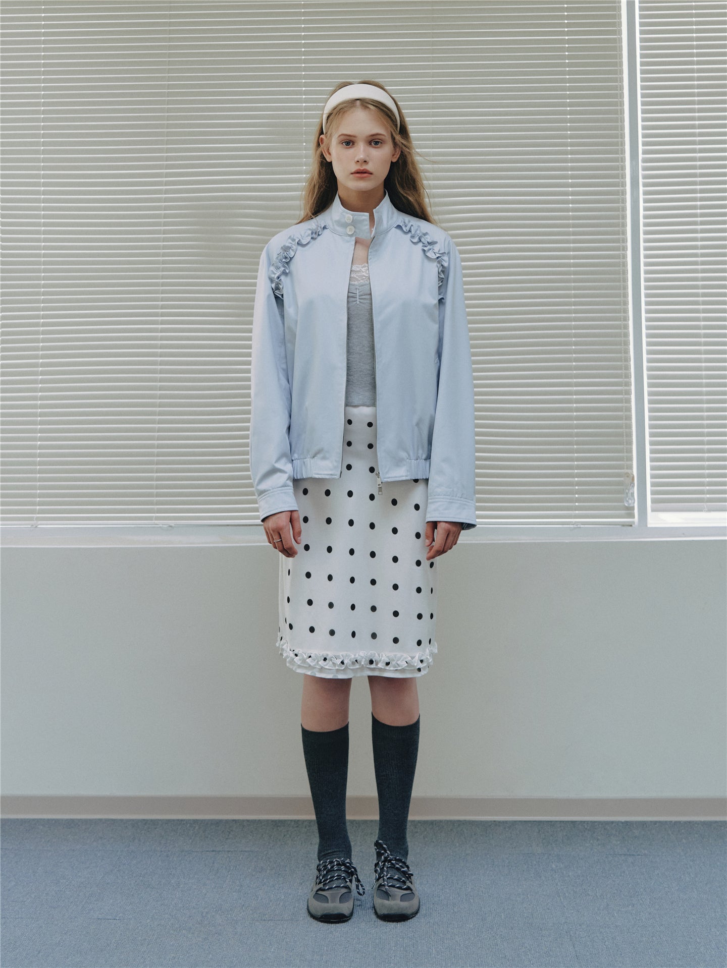 Asgony ASG26529 Ruffle-Edge Harrington Jacket