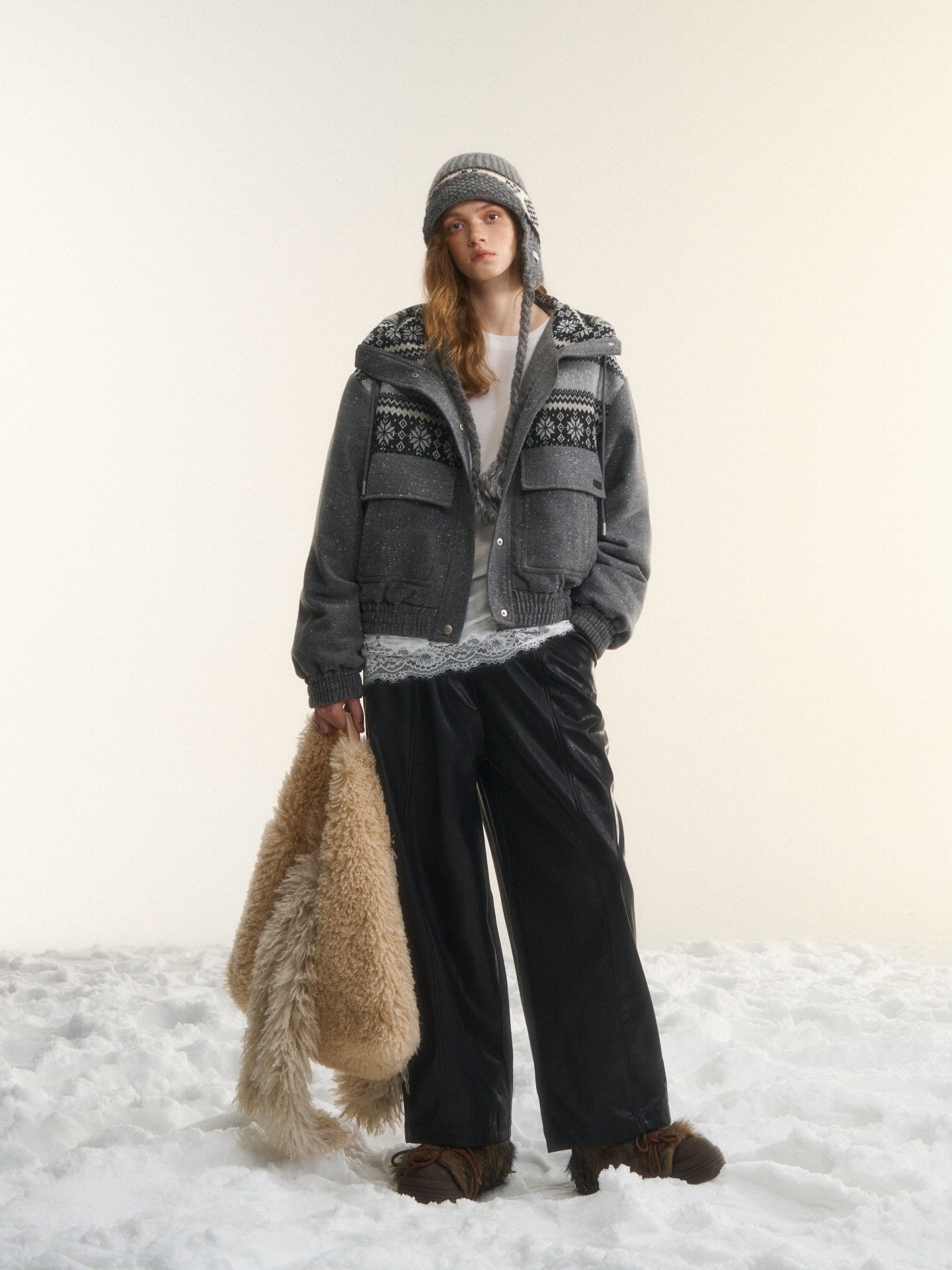 AsGony ASG25527 90 white duck down wool Fel Island hooded down jacket