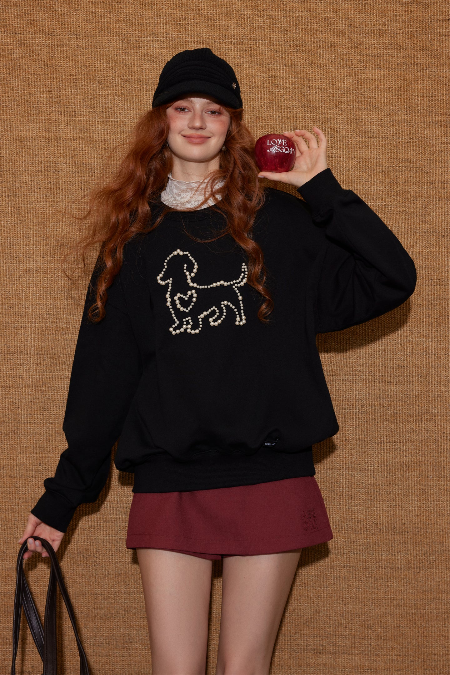 AsGony ASG25438 Knitted nail animal pattern round neck hoodie