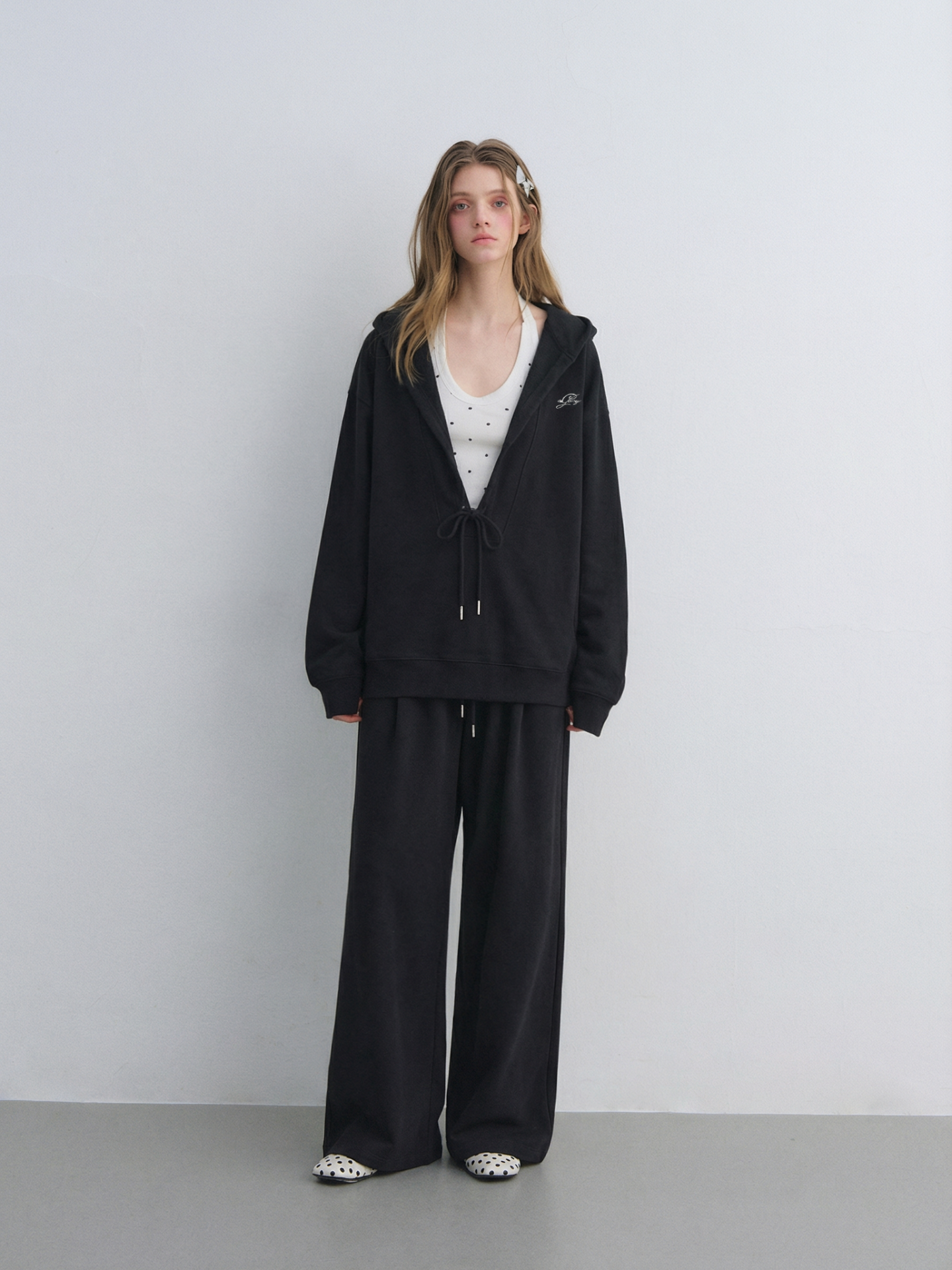 AsGony ASG25656&ASG25657 Polka dot vest hooded drawstring hoodie set