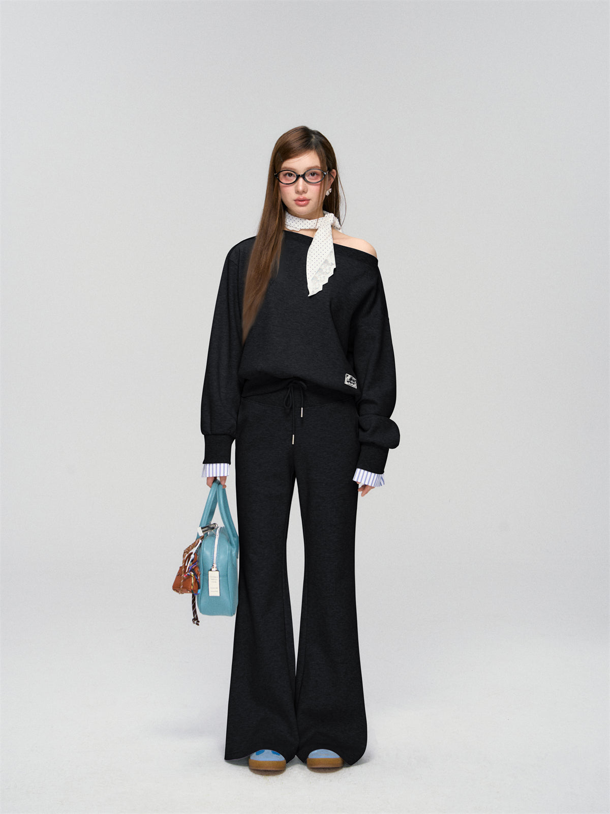 AsGony ASG25006&ASG25007 Splicing striped lace hoodie + pants set