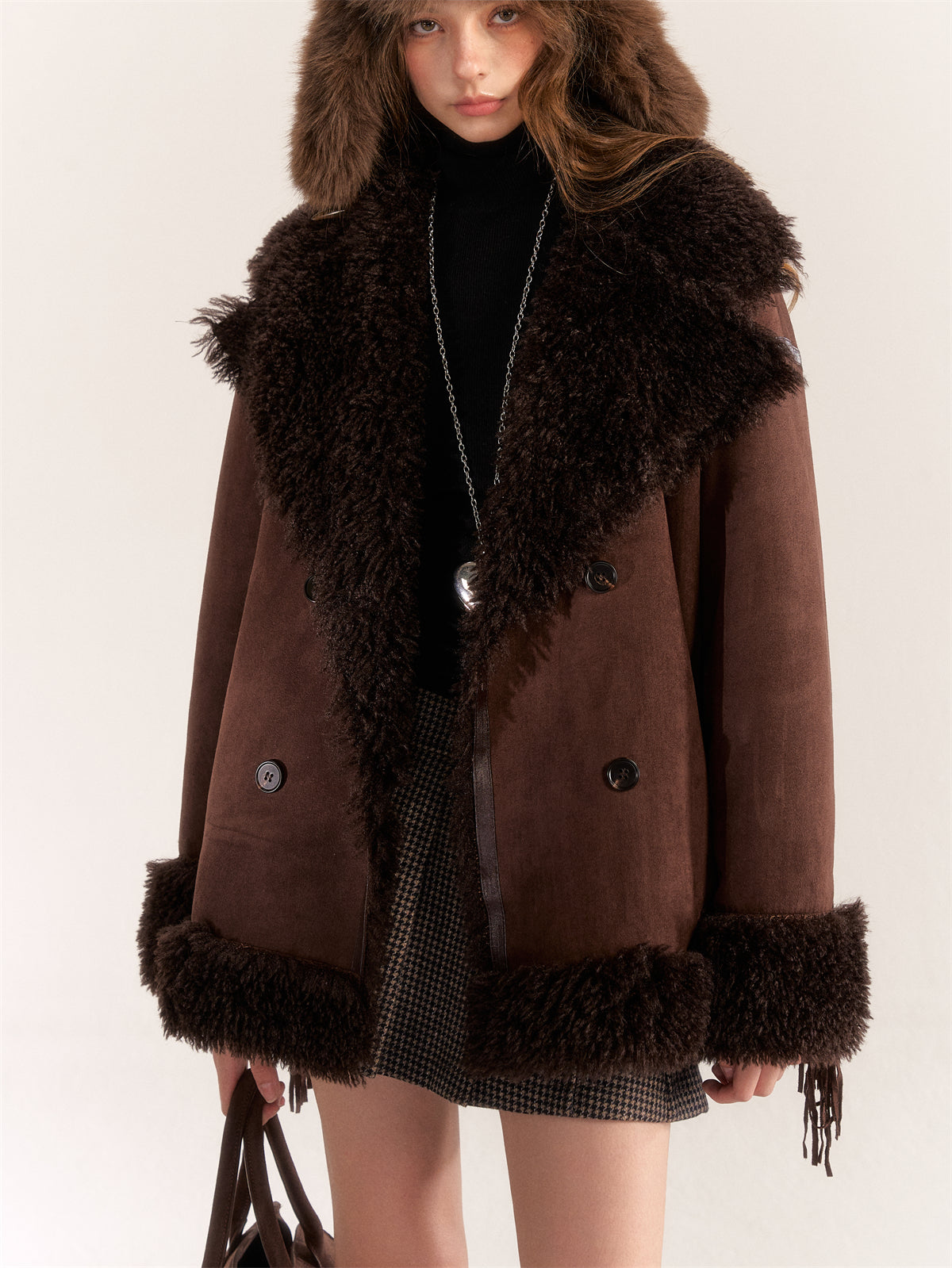 AsGony ASG24530 Suede & Fur Coat(2color)