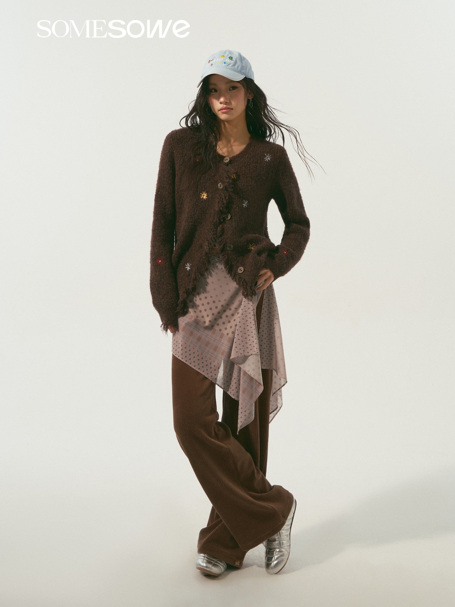 SOMESOWE S2609007&S2609014 Elastic corduroy straight-fit casual pants + skirt panel
