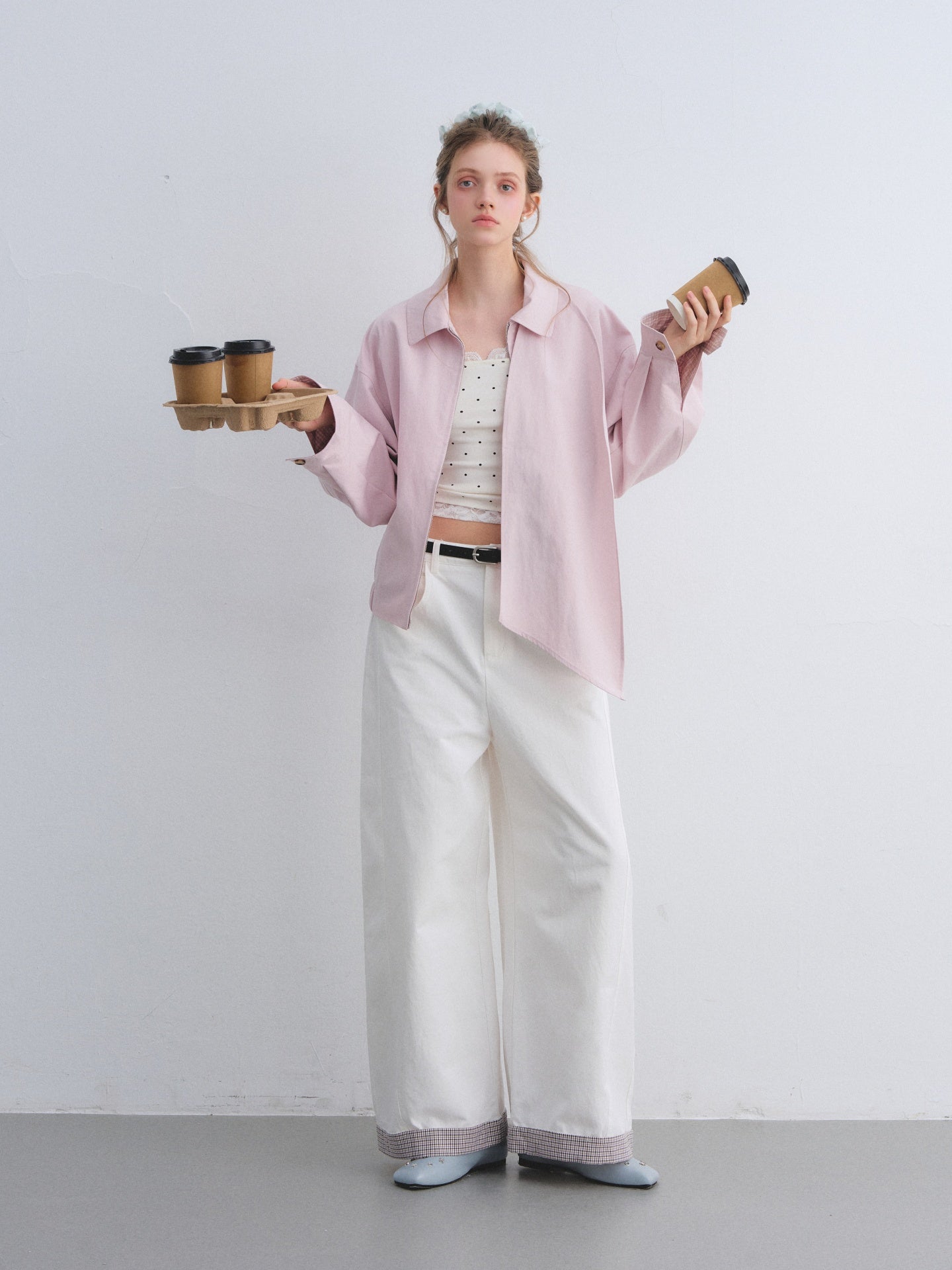 AsGony ASG25651 Plaid splicing curved knife casual pants