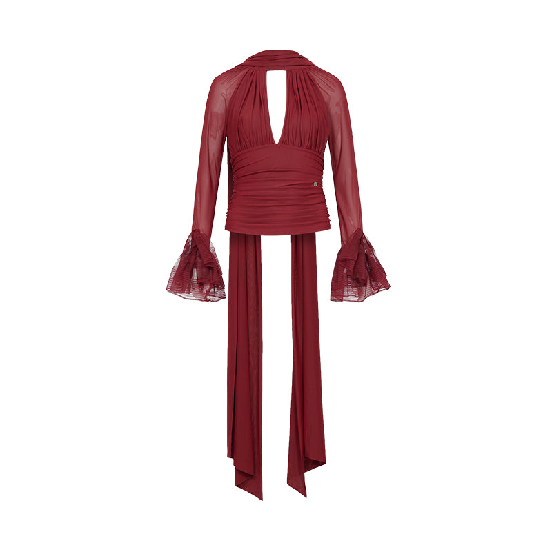 SHEERLUCK SLDD25402 Hanging neck V-neck slim fit ribbon top