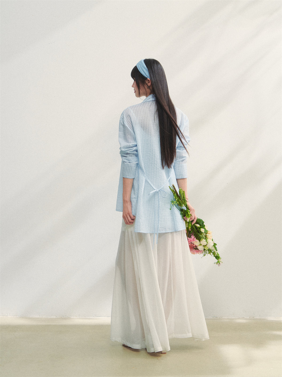 AsGony ASG25217 Striped lace patchwork long sleeved sunscreen shirt