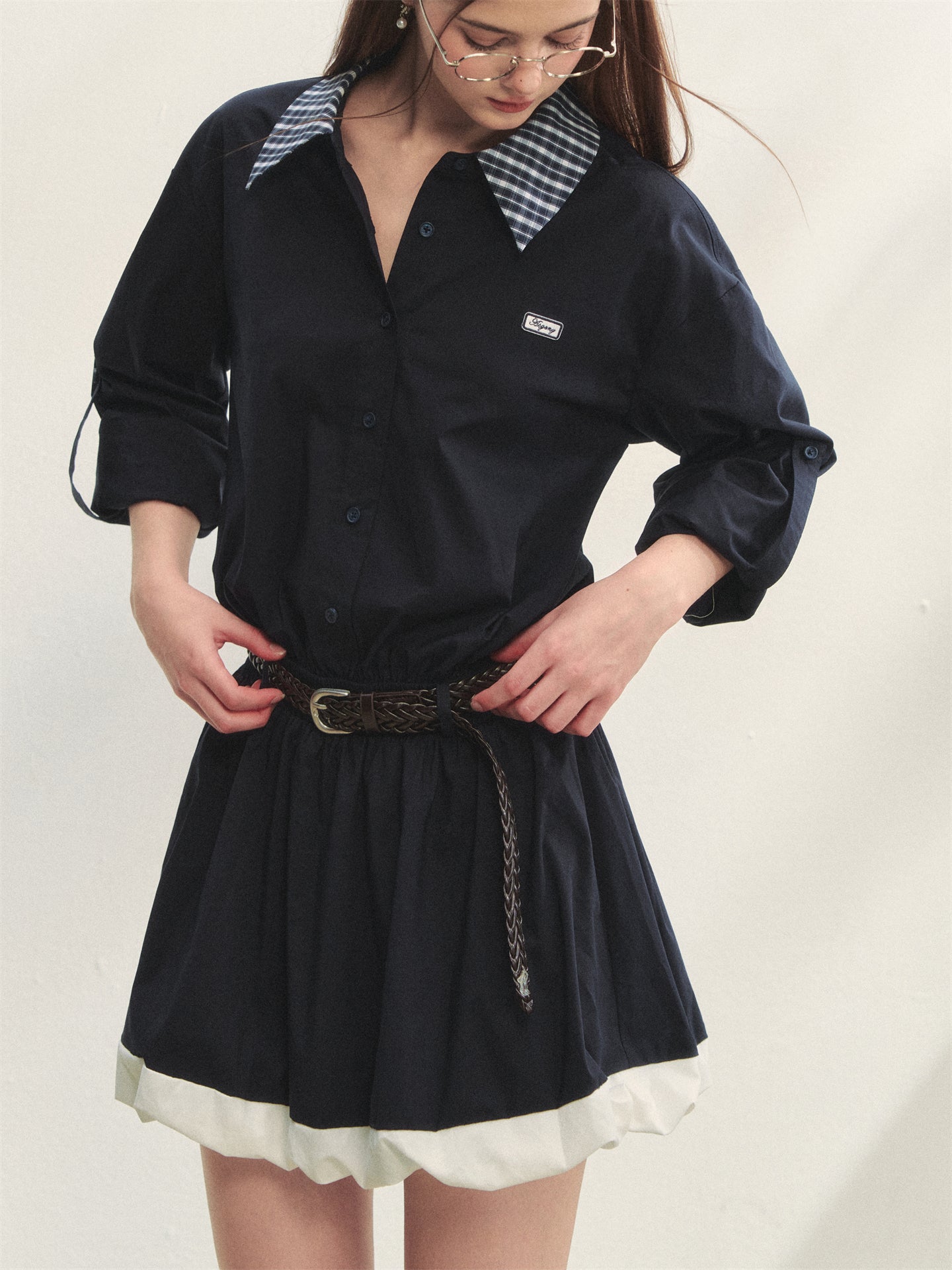 AsGony ASG25315 Plaid patchwork flower bud dress